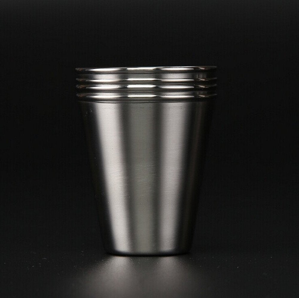 Yueton Set Of 4 Stainless Steel Shot Cups Drinking Vessel With Black Leather Carrying Case (70Ml)