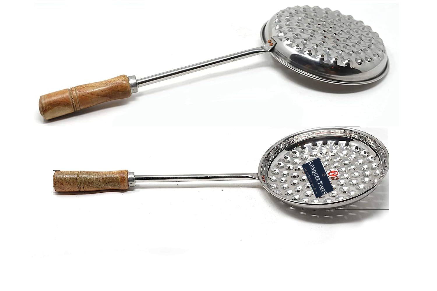 Konquer TimeS Boondi Maker Stainless Steel | Multipurpose Jhara for Boondi Raita and Laddu Sweets with Wooden Handle | Big Jalli