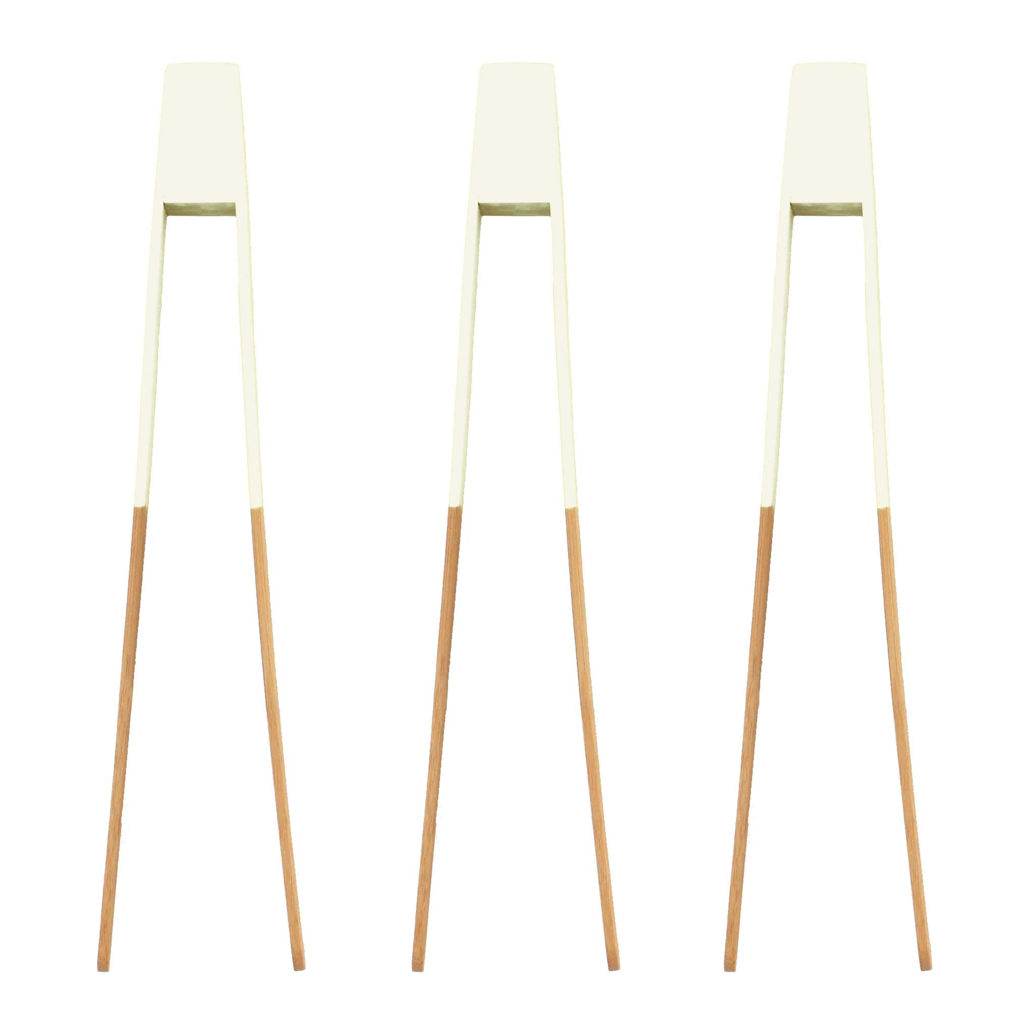 Bamboomn Premium 12'' Reusable Bamboo Kitchen ''A'' Toast Tongs For Cooking & Holding - White - 3 Pieces