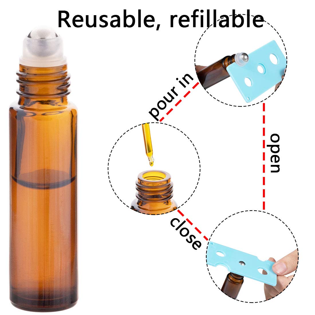 10Ml Essential Oil Roller Bottles, 24 Pack Leak-Proof Glass Roll On Bottles For Essential Oils, With Stainless Steel Roller Ball