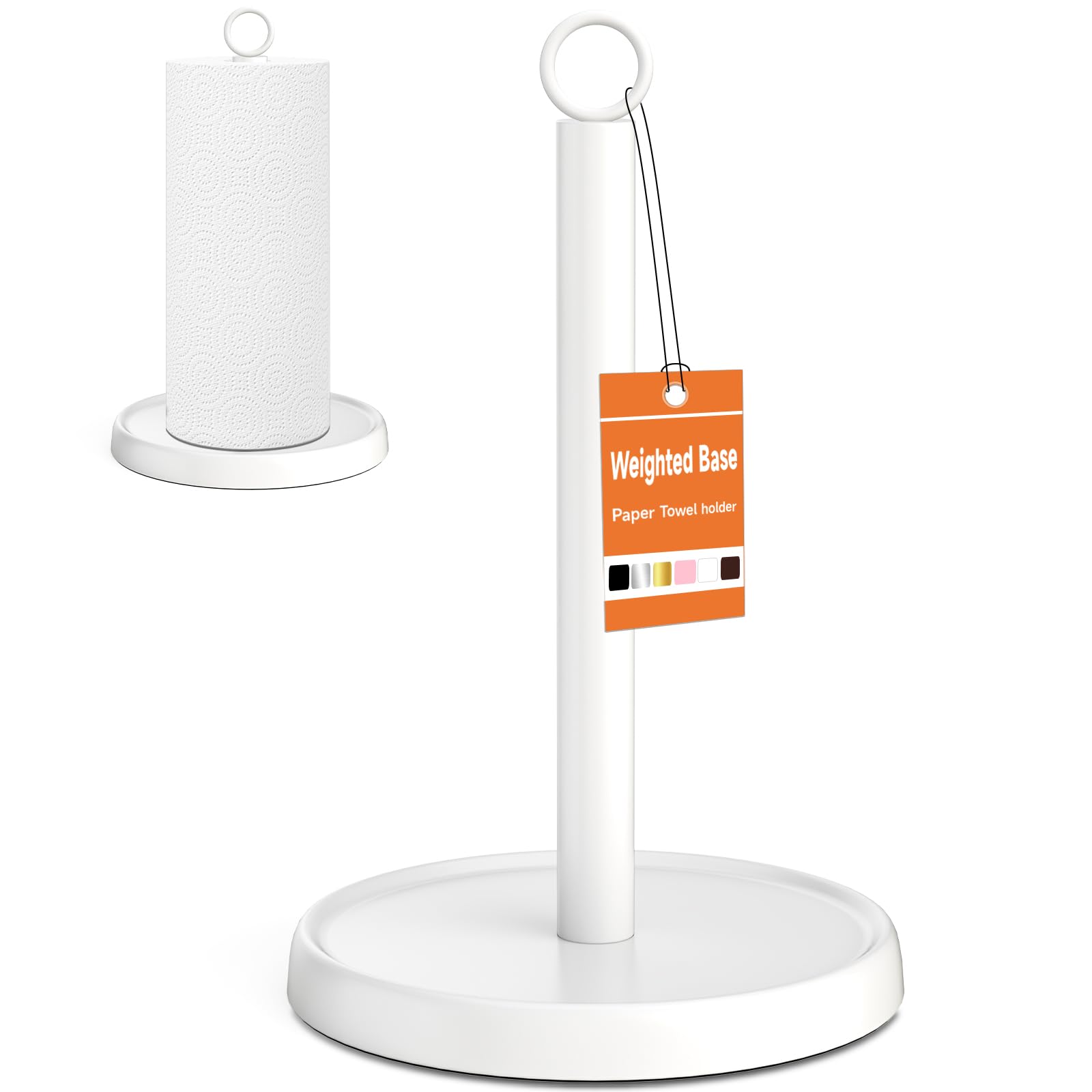 White Paper Towel Holder Countertop, White Kitchen Accessories Decor, Stainless Steel, Paper Towel Holder Stand for Bathroom Far