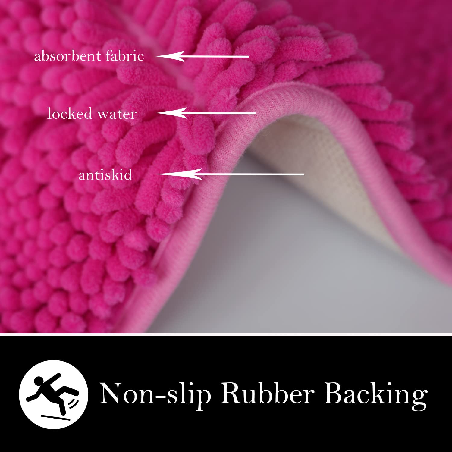 Ainahyva Bathroom Rugs Chenille Bath Mat 2 Piece Set, Super Absorbent, Pvc Non Slip Backing, Bath Mats For Bathroom, Plush Shagg