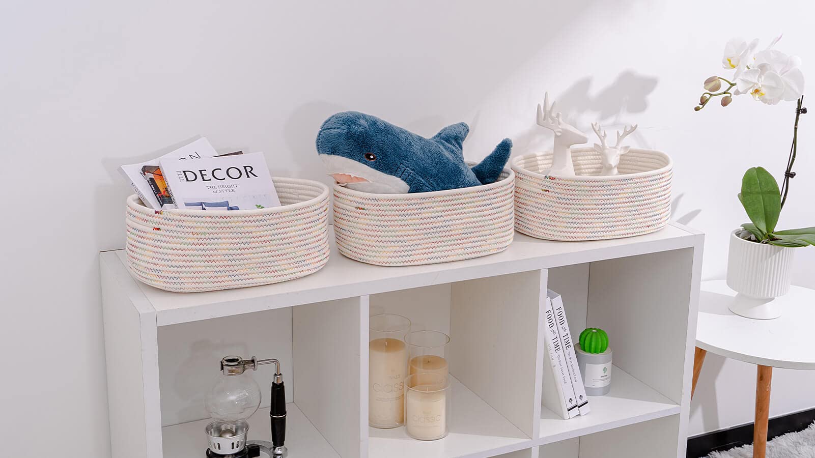 Kriitools Baskets&Bins for Shelf Storage &Organizing/Cute Basket to Store and Organize Daily Items/Woven Rope Basket for Living Room  Bedroom Playroom/Small Oval-13x8.66x5.11?? 3 Packs Rainbow