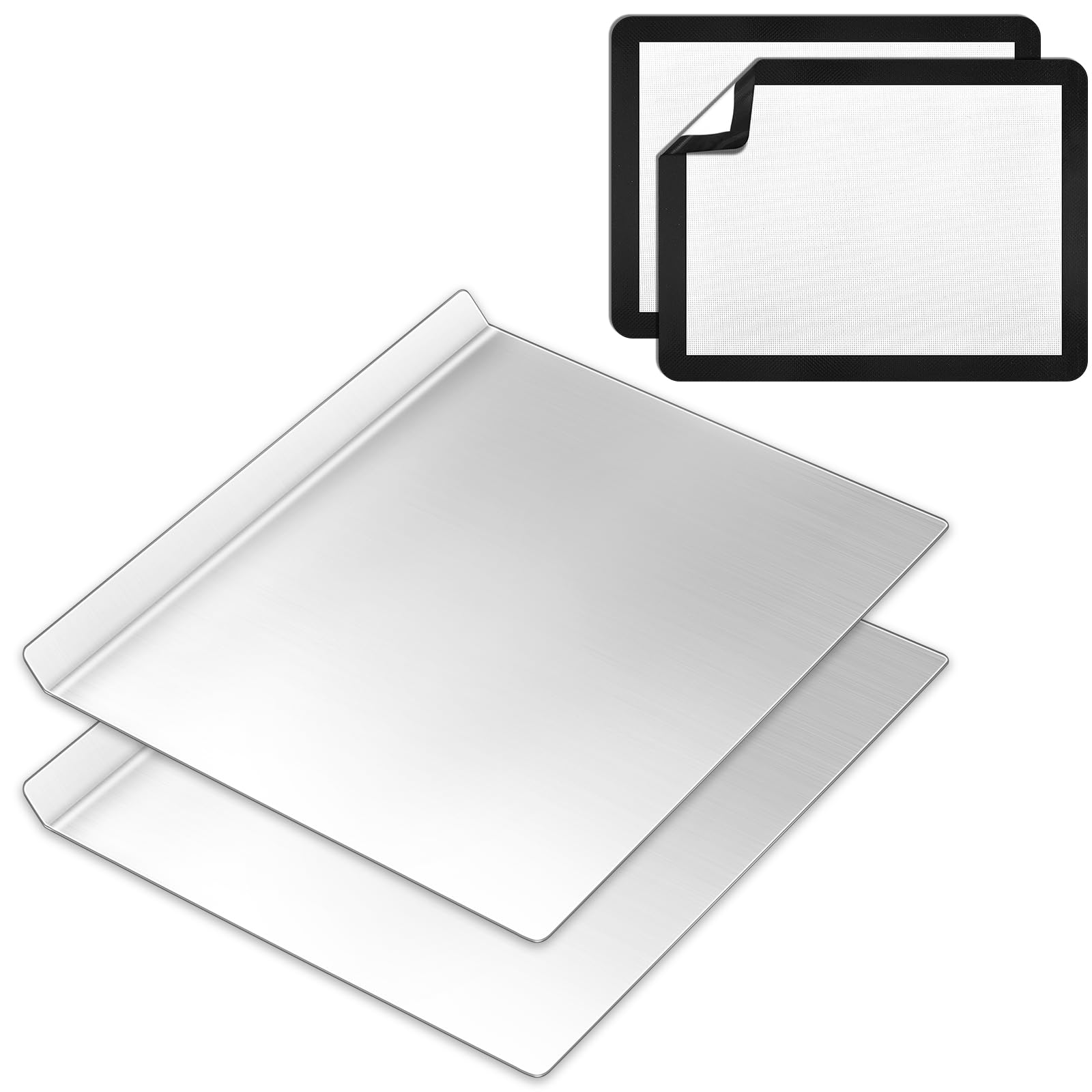 Ziliny 2 Pcs Pure Aluminum 16 x 13 Inch Baking Sheets with 2 Silicone Mats