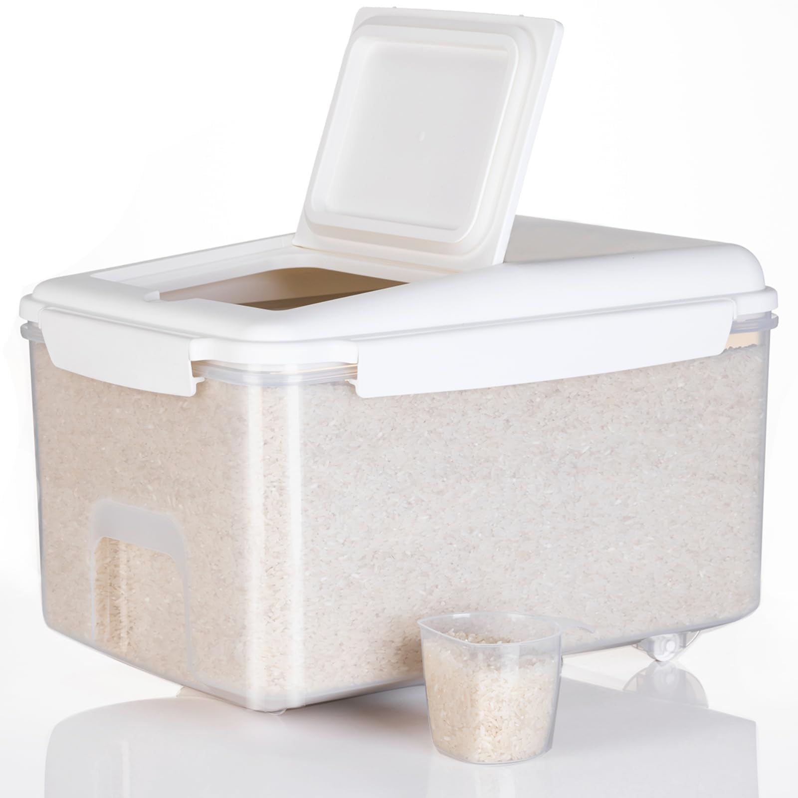 LivLab Mker Rice Storage Container 20 lbs - 15 lbs Airtight Flour Dispenser with Lids & wheel, BPA Free, kitchen organizers for 