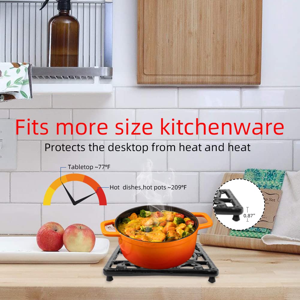 Minluful Vintage Square Cast Iron Trivet - Metal Trivet For Hot Dishes, Heat Resistant Trivet Mat For Kitchen Countertop Hot Pot