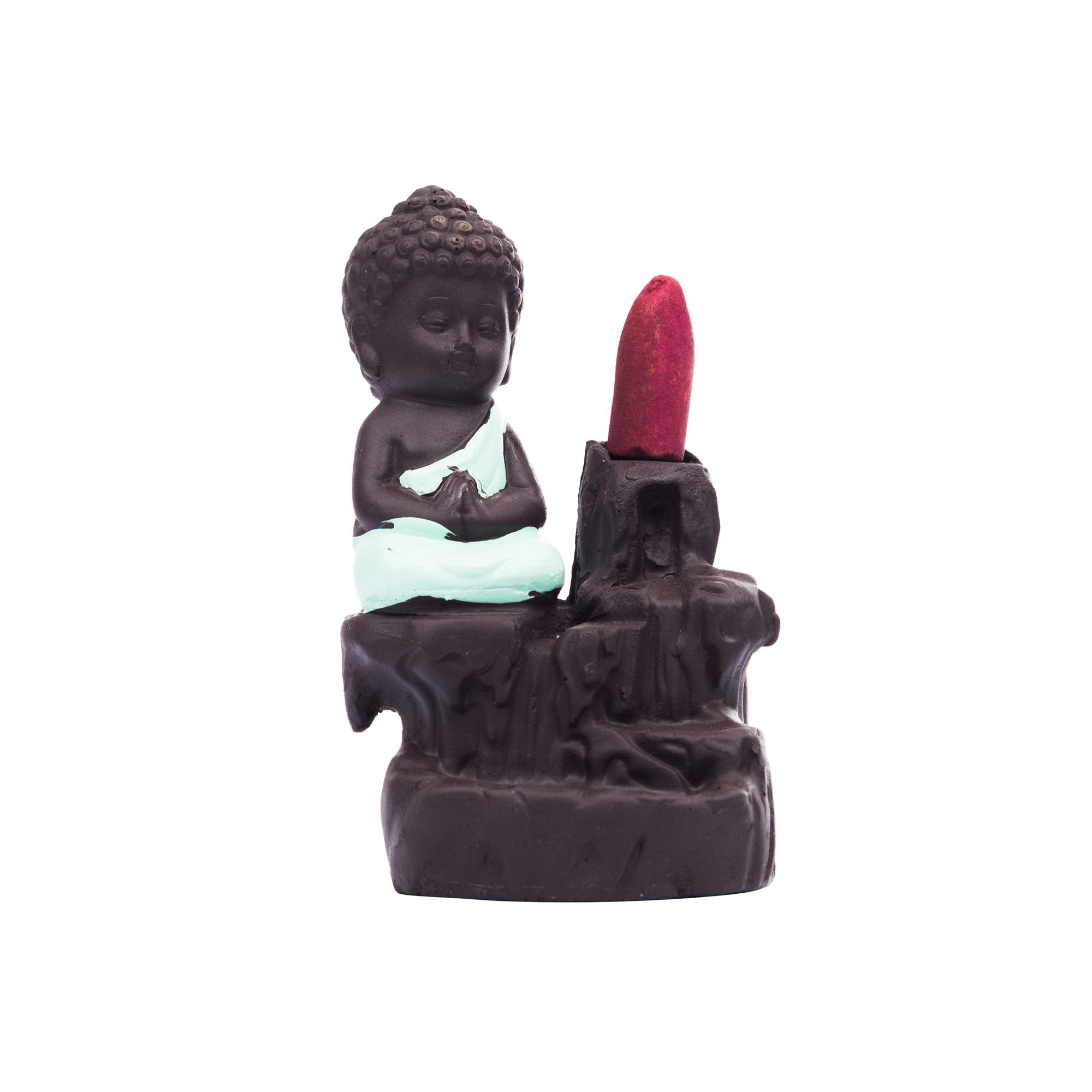 eCraftIndia Meditating Monk Buddha Smoke Backflow Cone Incense Holder Decorative Showpiece with 10 Free Smoke Backflow Scented C