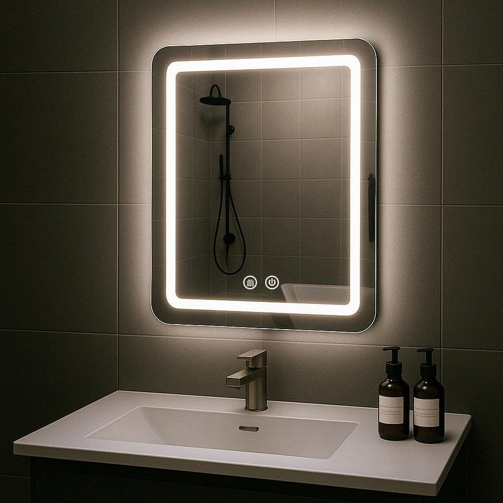 JOHALXER LED Bathroom Mirror, 19x27 in Vanity Mirrors with Backlit Lights for Shaving, Fogless Makeup Mirror Wall Mounted with D