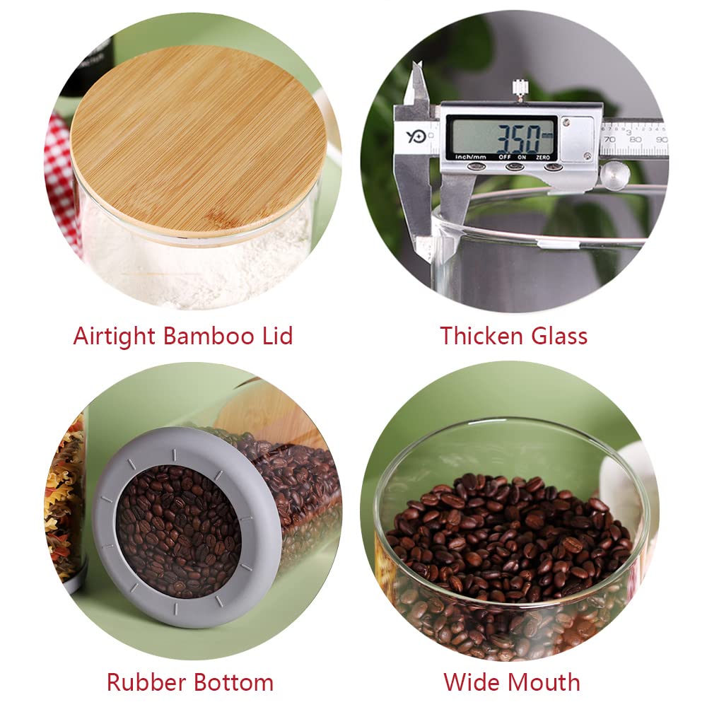 Czfwin Set Of 2 Glass Flour Container With Airtight Bamboo Lid, Large Food Jar With Wooden Lid For Storage Flour, Sugar, Cookies