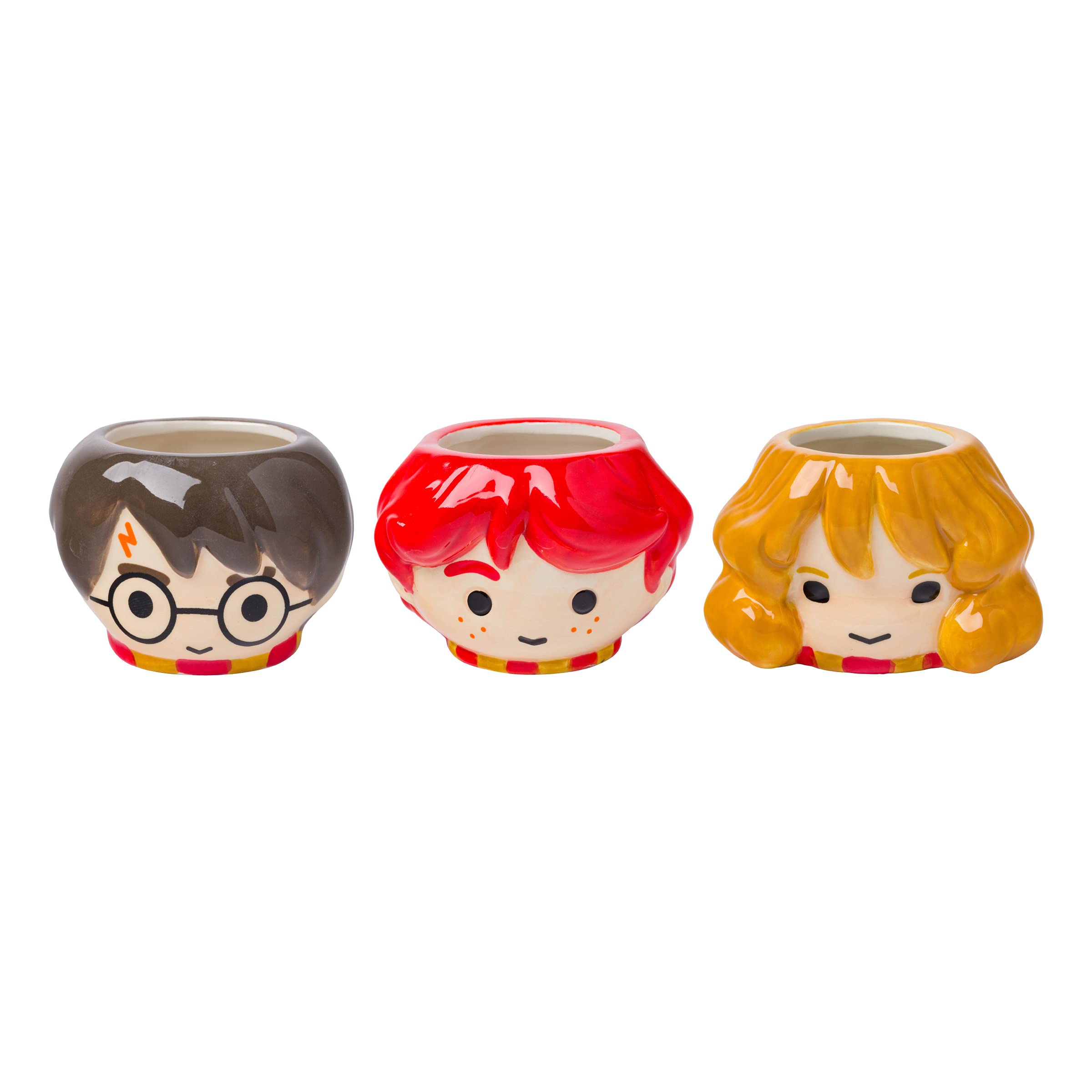 Silver Buffalo Harry Potter Featuring Hermione And Ron 3 Pack Ceramic 3D Sculpted Mini Cup Set, Perfect As A Sugar, Cream, Or Mi