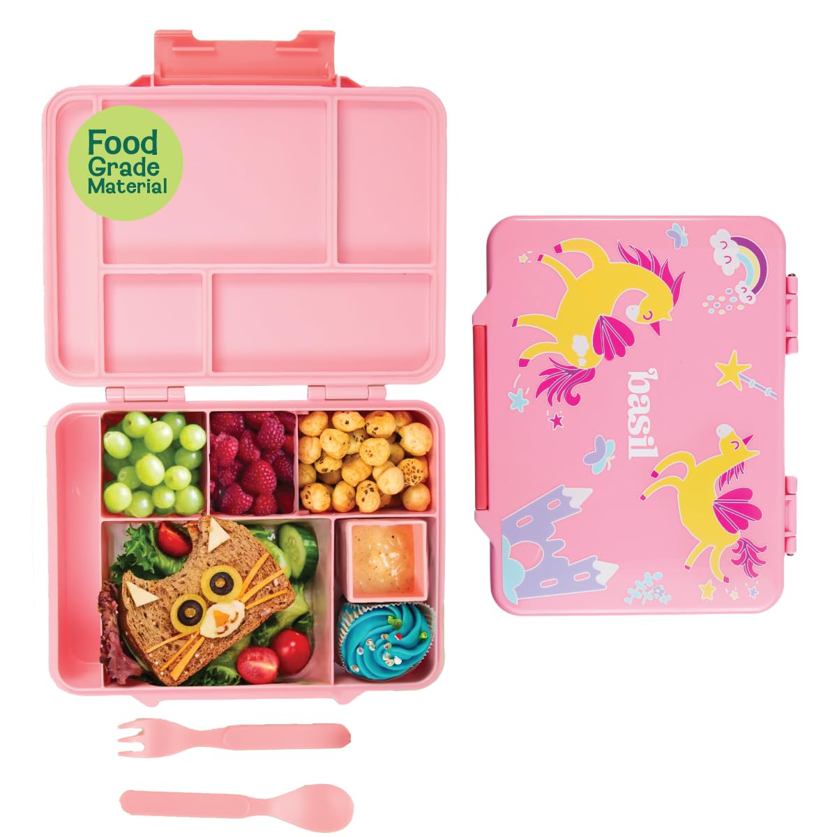 Basil Plastic Binge Bento Box - Lunch Box For Kids, 1330 Ml|5 Compartment Lunch Box|Bpa Free Tiffin Box For Kids|Leak Proof Lunc