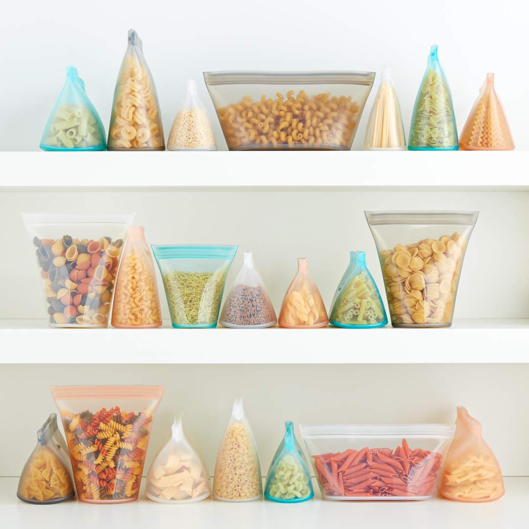 Zip Top Reusable Food Storage Bags | Medium Dish [Peach] | Silicone Meal Prep Container | Microwave, Dishwasher And Freezer Safe