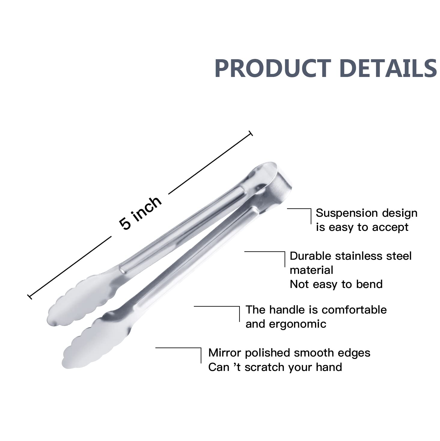 Serving Tongs,Buffet Tongs, Dmoera Stainless Steel Food Tong Serving Tong Small Serving Tongs Stainless Steel Mini Appetizer Ton