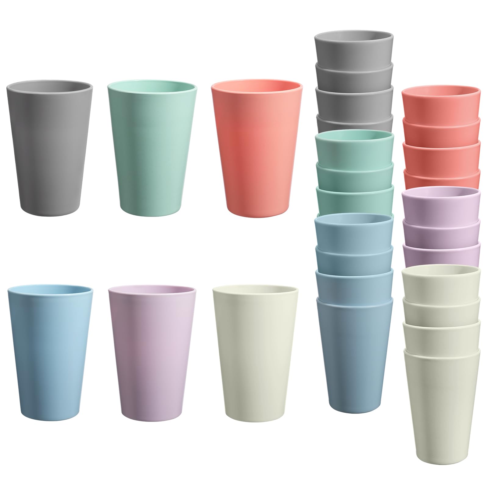 24 Pcs Unbreakable Plastic Cups Set, 14 oz Reusable Plastic Cups, Stackable Water Tumblers, Drinking Cup for Kitchen, Outdoor, B