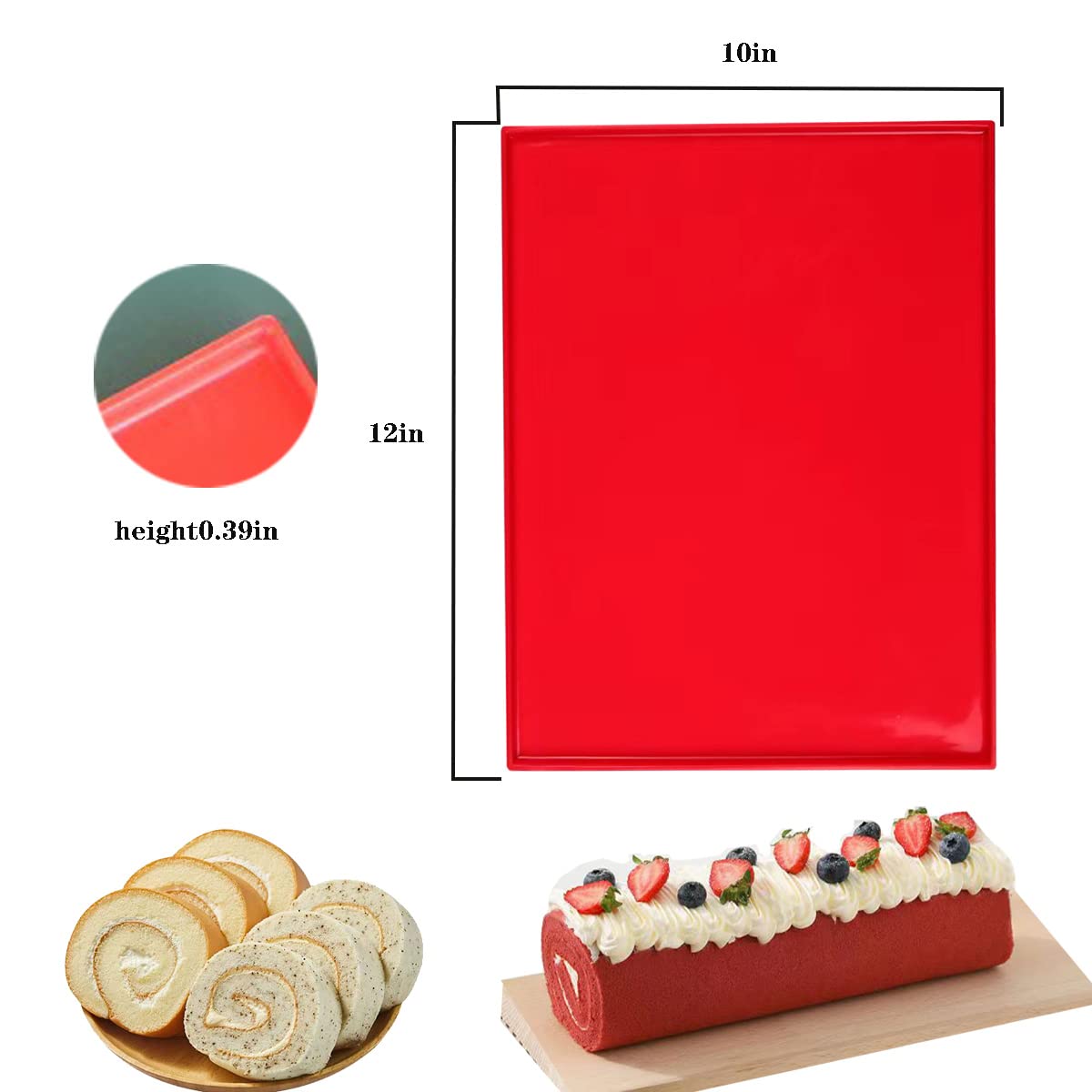 Hlcm Silicone Swiss Roll Cake Mat - 2Pcs Silicone Baking Mat, Jelly Roll Pan, Non-Stick Silicone Mat With Lip, Easy To Clean Sil