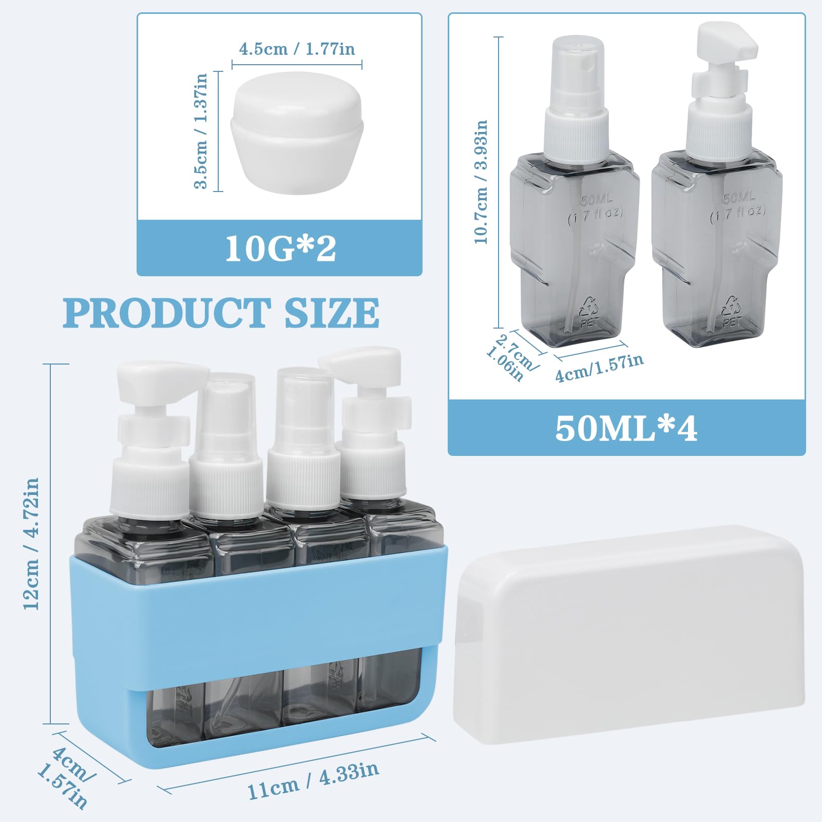 Skycase Travel Toiletries Containers - Tsa Approved Travel Bottles Refillable Shampoo Perfume - Travel Size Essentials, Airplane