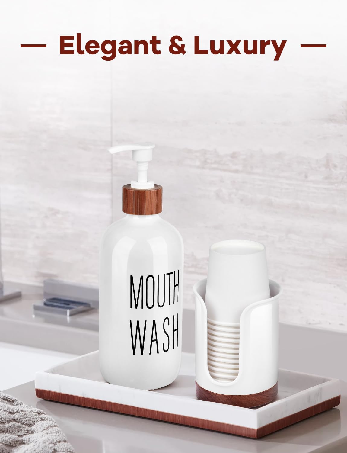 Housewife Cabinets Premium Bathroom Cup Dispenser, Fits 3-4 oz Cups, Polycarbonate, White/Walnut, Pack of 2, Model WHITE-W3OZ-2PACK