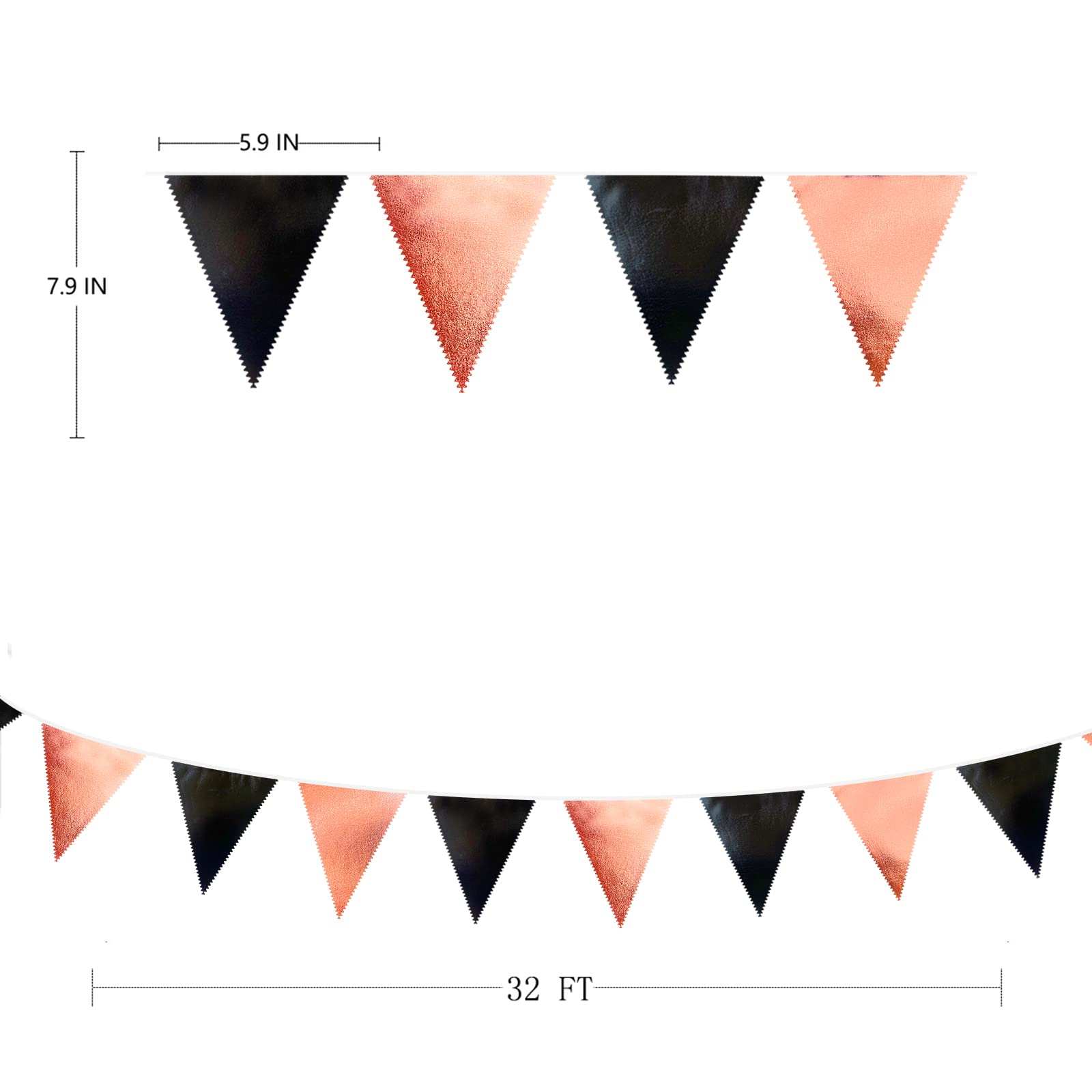 Black Rose Gold Party Decorations Triangle Pennant Banner Flag Rose Gold Black Metallic Fabric Bunting Garland For Graduation Bi