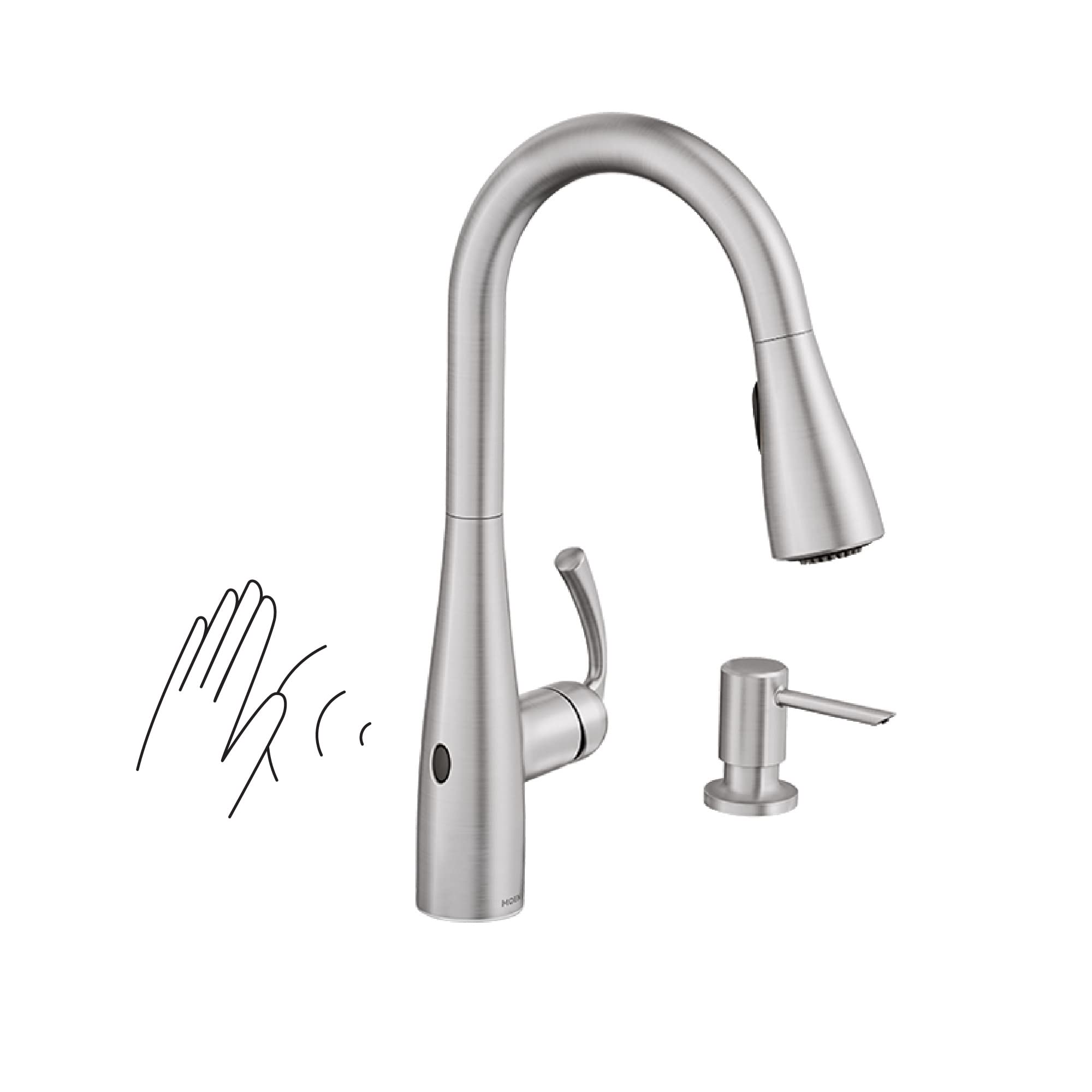 Moen Essie Spot Resist Stainless Touchless One-Handle Kitchen Faucet, Motion Activated Pull Down Kitchen Sink Faucet with Soap D