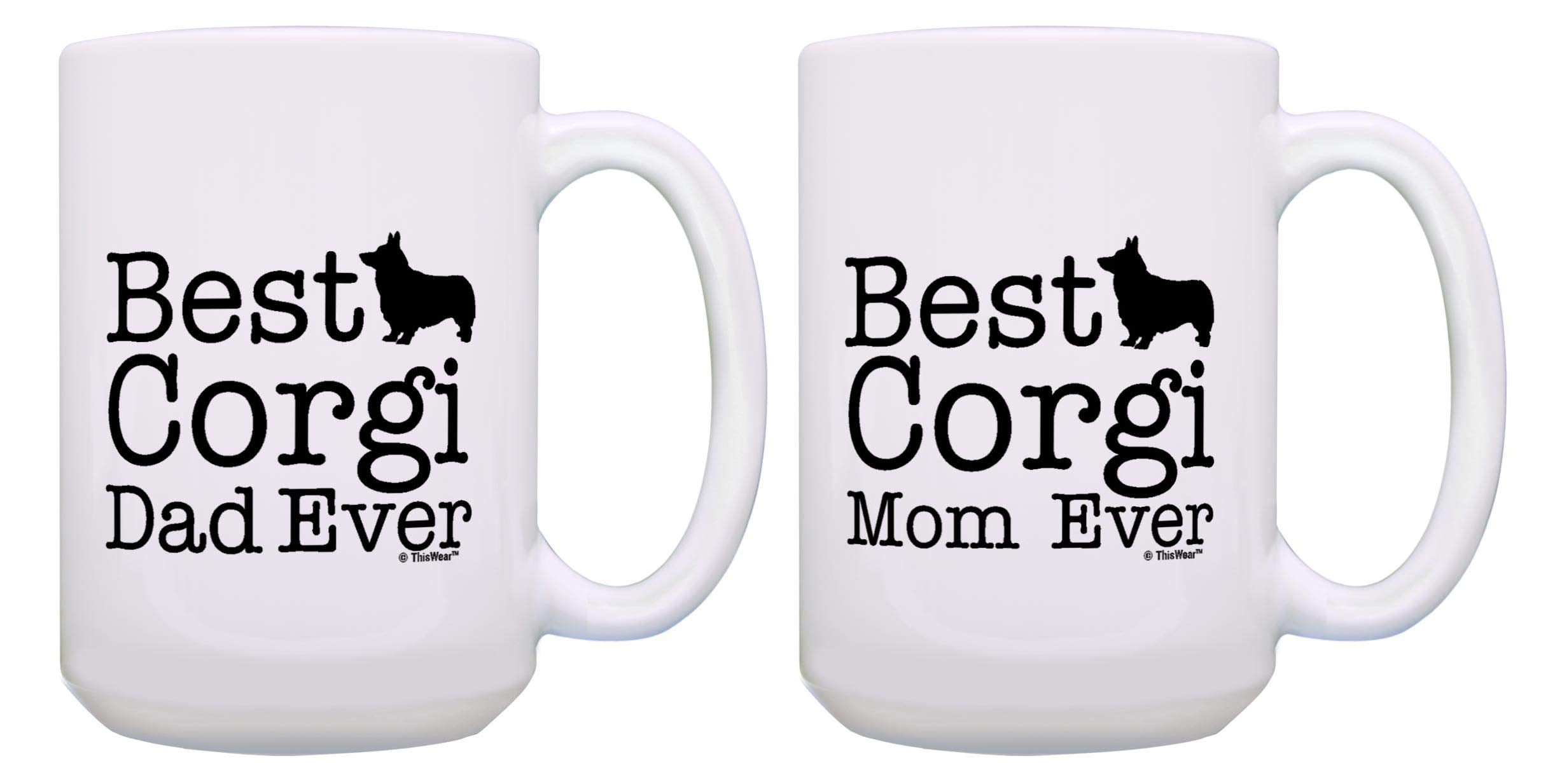 ThisWear Best Corgi Mom and Dad Mug Set Corgi Parents 2 Pack 15oz Ceramic Coffee Mug Set Corgi Dad & Mom