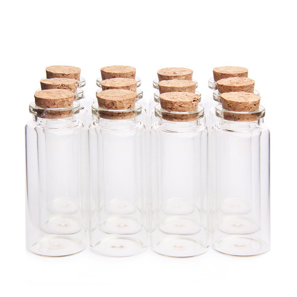 Danmu 30ml 1.18 x 2.75 Mini/ Tiny Glass Jars with Wood Cork Stoppers, Wishing/ Message Bottle for Halloween Decorations, Wedding