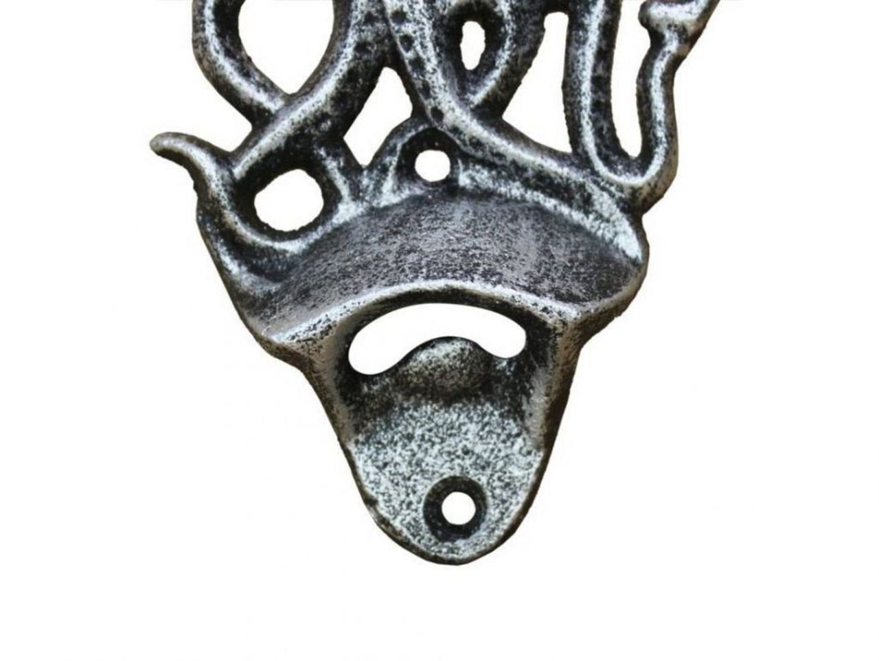 Hampton Nautical Antique Silver Cast Iron Wall Mounted Octopus Bottle Opener