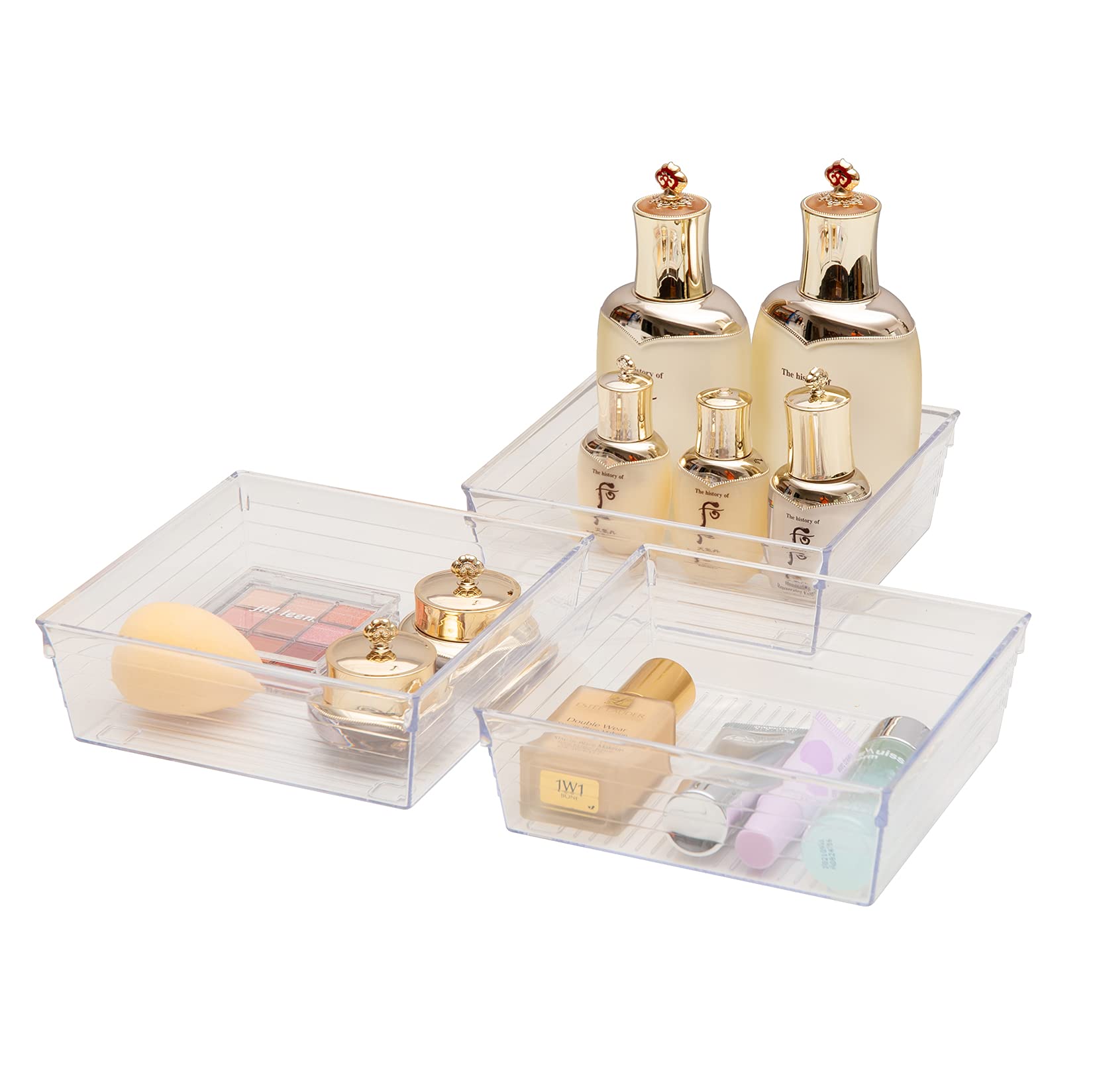 Backerysupply Clear Plastic Drawer Organizer Tray for Vanity Cabinet (6''  6''  2'',Set of 8),Storage Tray for Makeup, Kitchen U