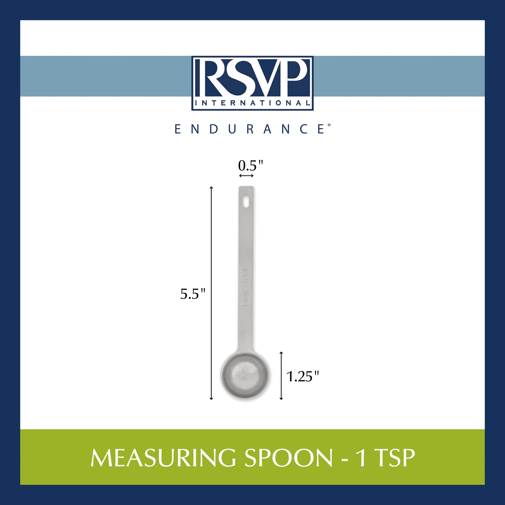 Rsvp International Endurance Kitchen Collection Open Stock Measuring Spoon, Stainless Steel, Dishwasher Safe, 1-Teaspoon