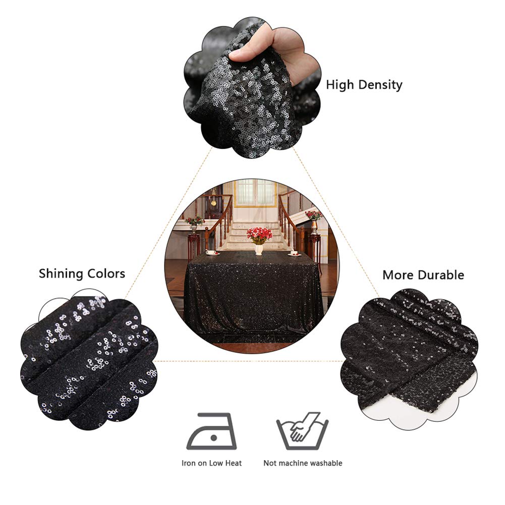 Eternal Beauty Halloween Tablecloth Black Sequin Tablecloth- Halloween Sparkly Sequin Overlay For Wedding Party/Dessert Table/Ch