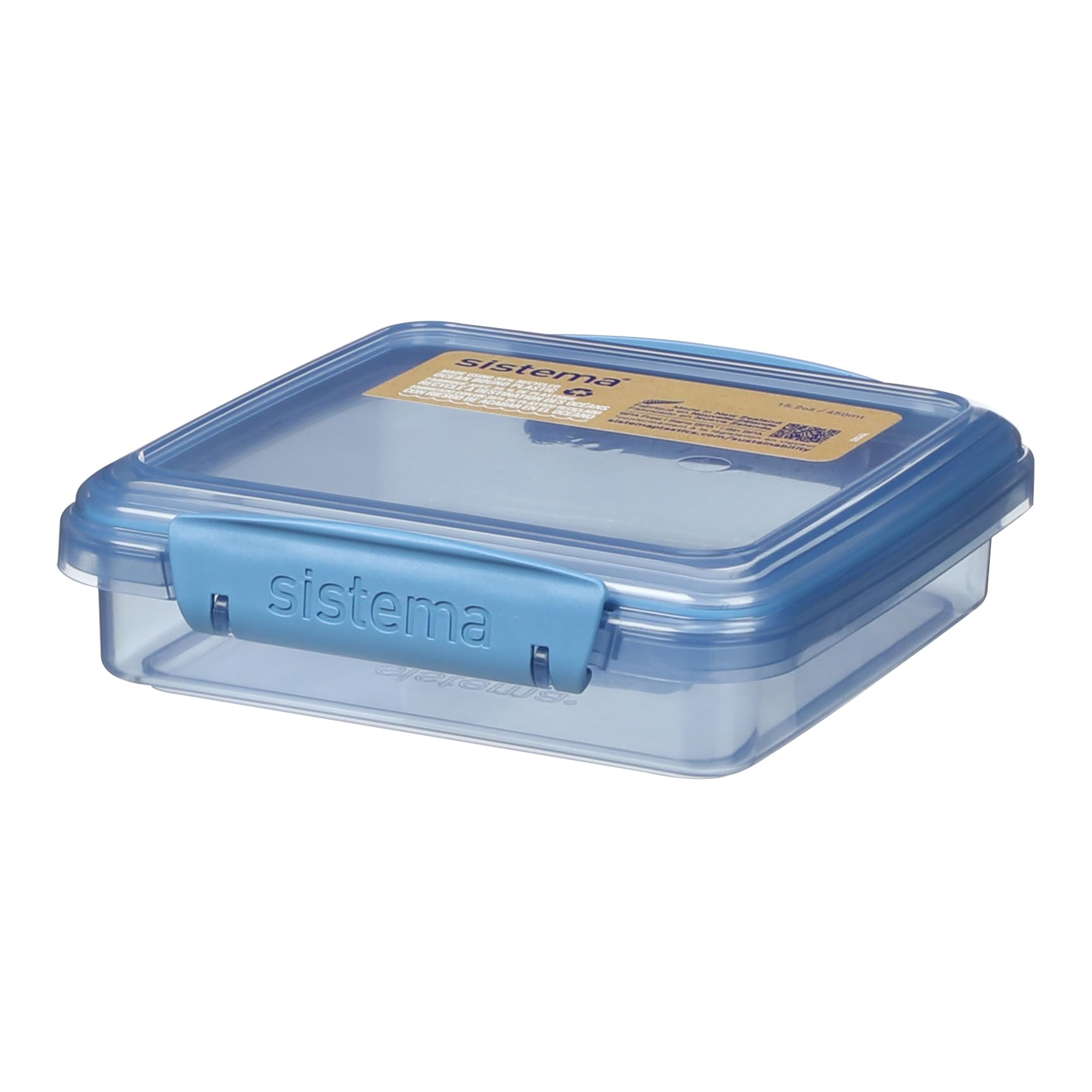 Sistema Ocean Bound Plastic Sandwich Box, 450Ml Food Storage Container, Bpa Free, Made With Recycled Plastic, Teal Or Blue (Not 