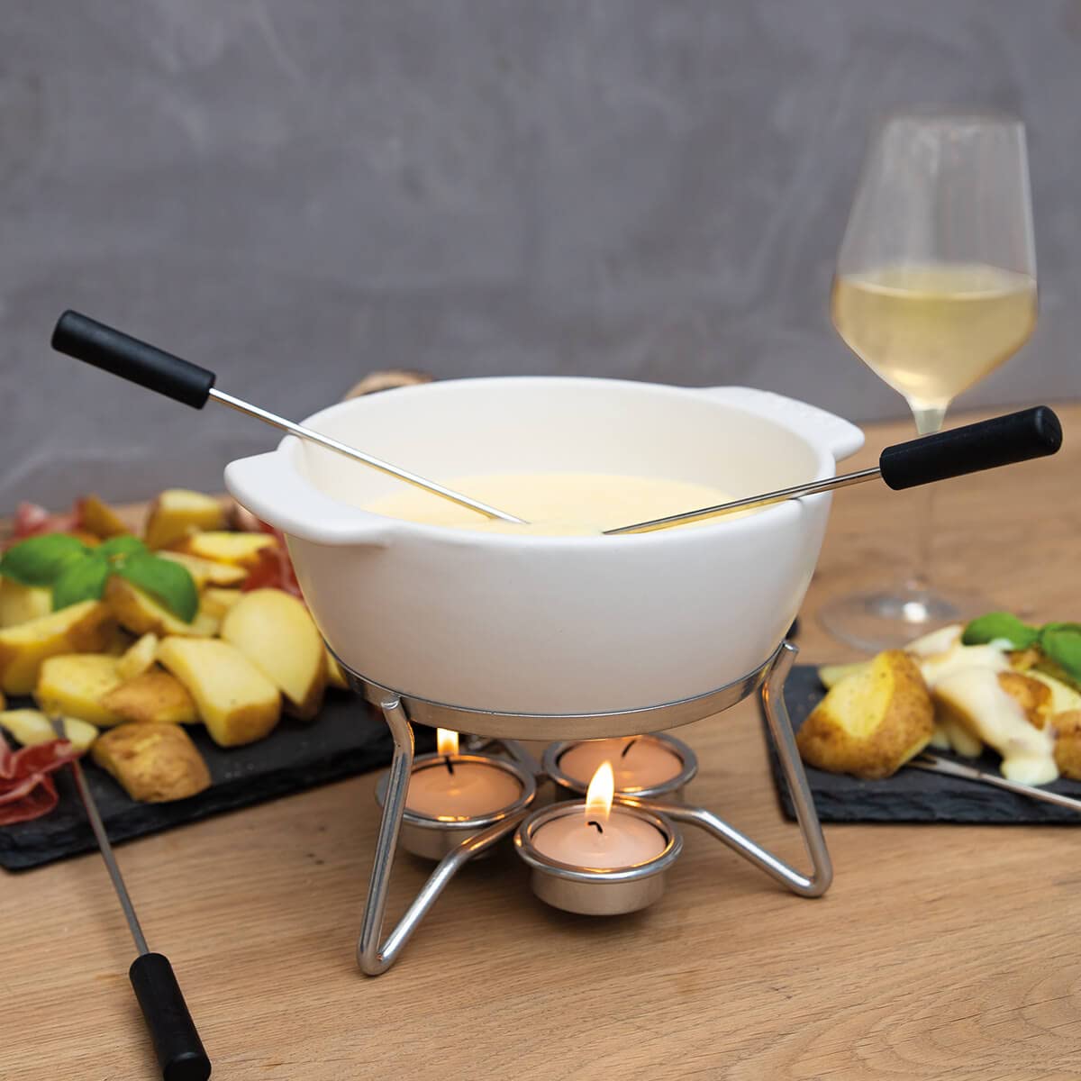 Boska Cheese Fondue Party Set - Fondue Pot Set Microwave Safe Ceramic Hot Pot Chocolate Fountain Snack - Wedding Registry Items