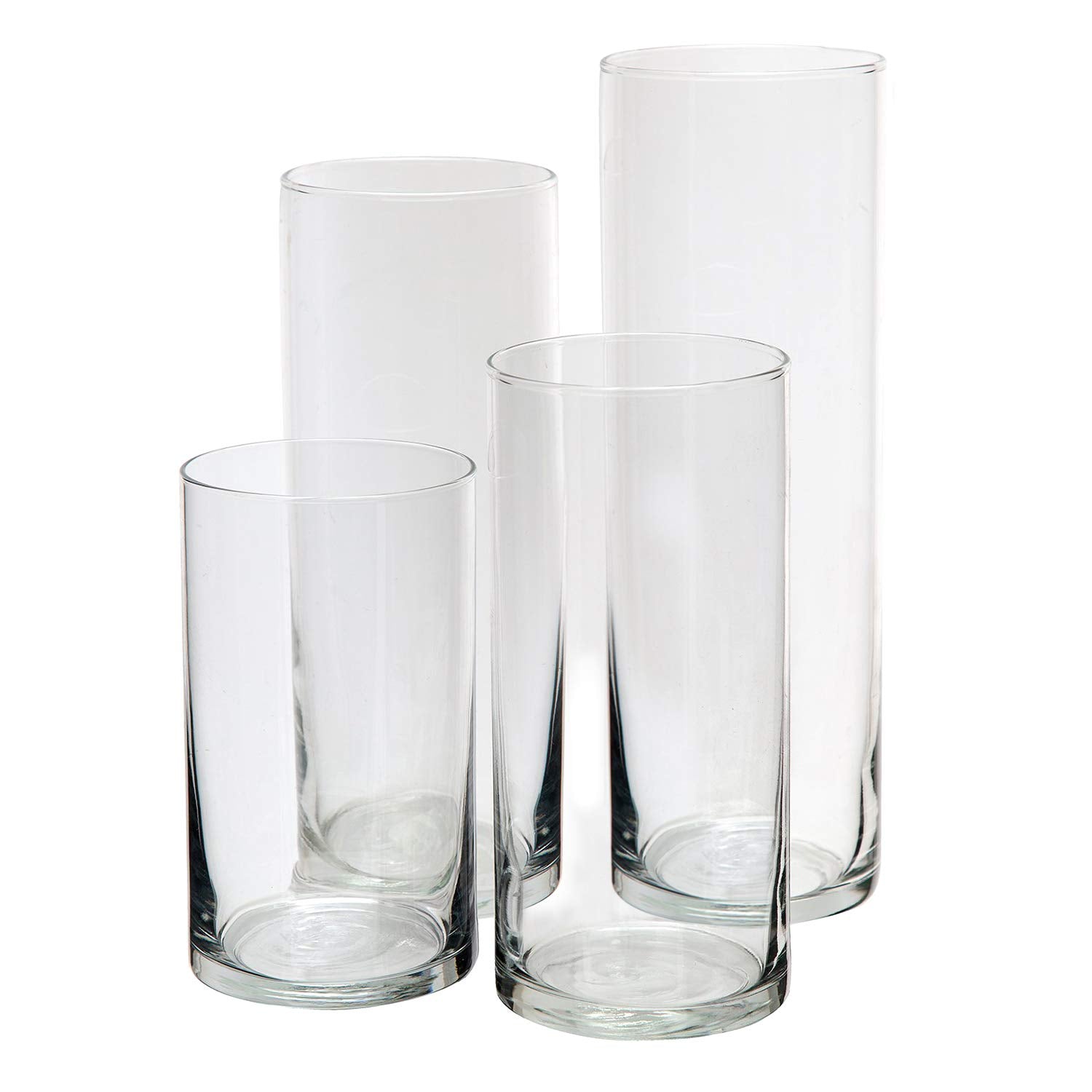 Royal Imports Glass Cylinder Flower Centerpiece Vases Set of 4 - Hurricane Candle Holder for Pillar, Floating, Tealights - Use f