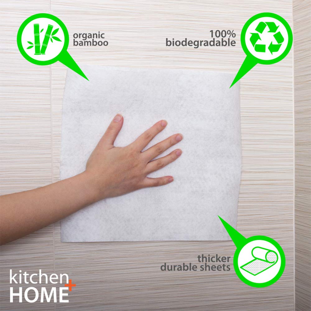 Kitchen + Home Paper Towel Alternative - Heavy Duty Washable Reusable Rayon Towels Made From Bamboo - One Roll Replaces 6 Months
