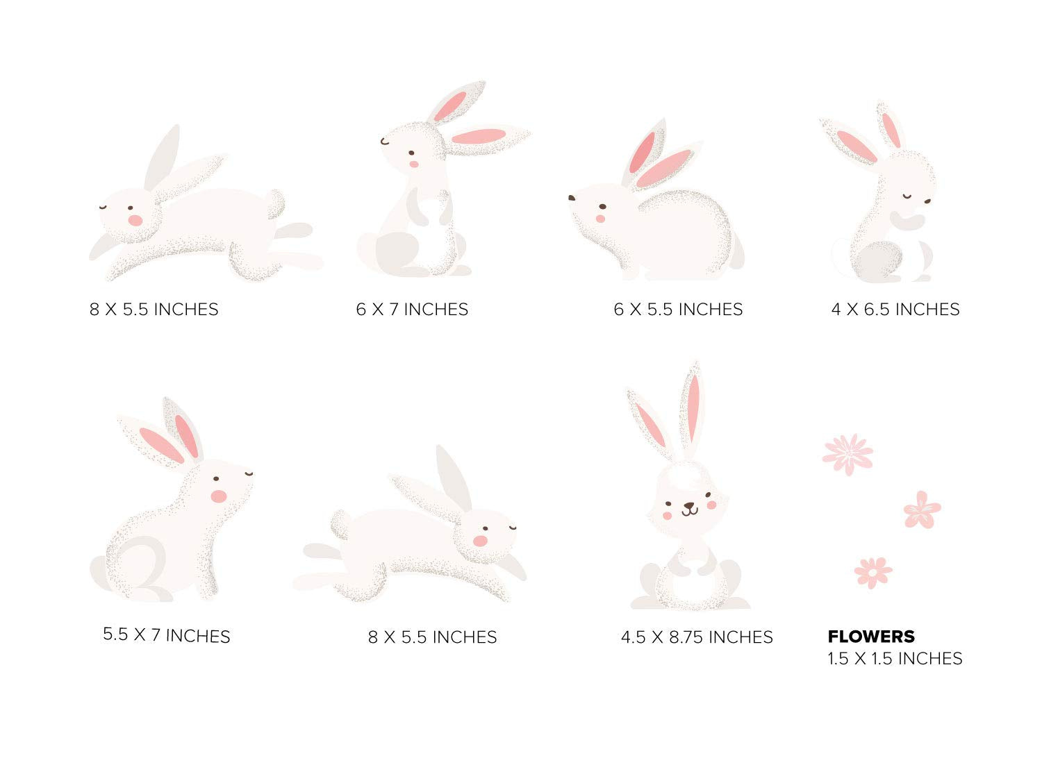 Sunny Decals Cute Bunny Rabbits And Flowers Removable Fabric Wall Stickers (Set Of 7 Bunnies And 24 Flowers, Multicolor)