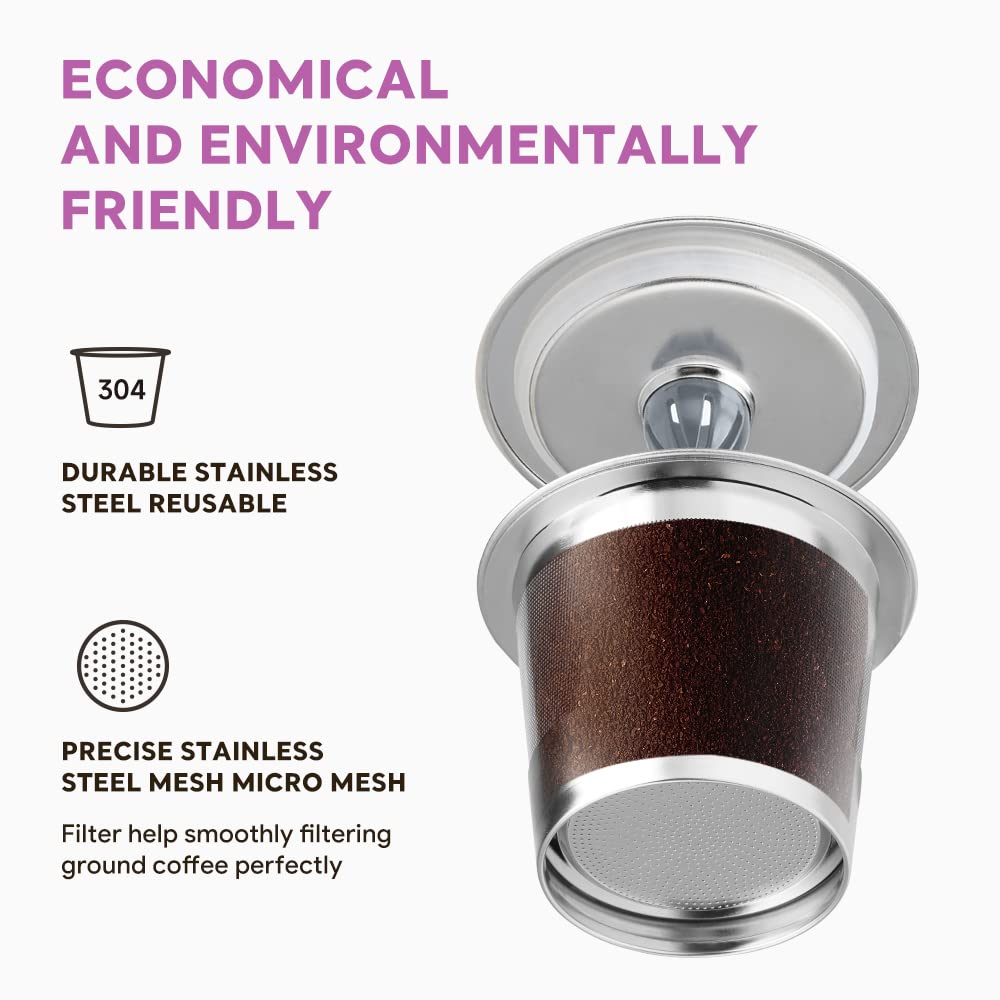 Stianless Steel Reusable K Cup Coffee Pods Compatible For K Eurig 1.0 & 2.0 Coffee Maker Refillable K-Eurig Coffee Filter With R