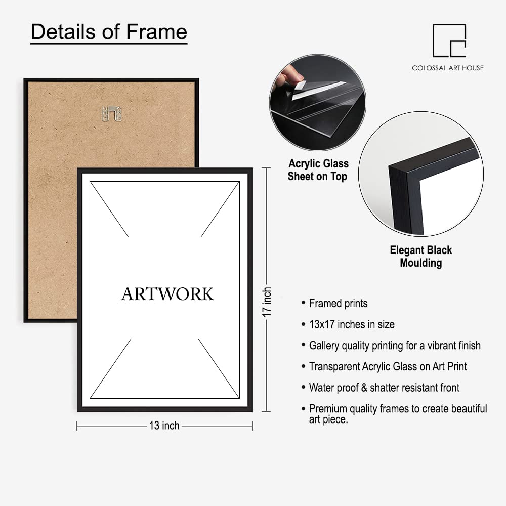 Colossal Art House Vintage Car Modern Framed Poster For Living Room And Office Wall Decoration - Portrait, Wall Display (Black,