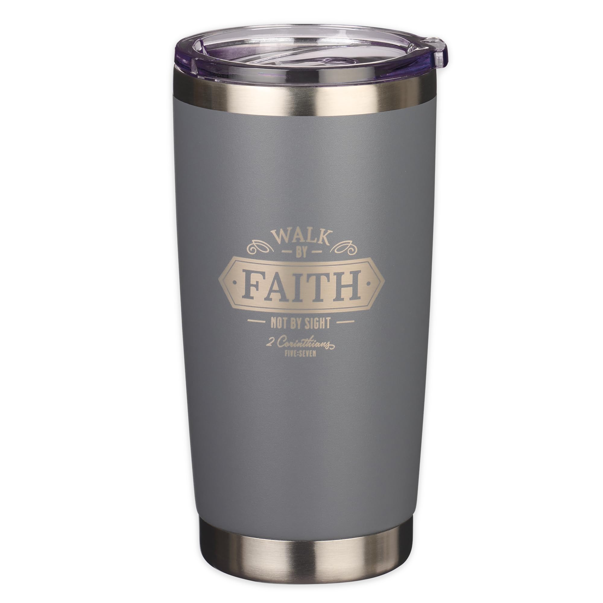 Christian Art Gifts Stainless Steel Double Wall Vacuum Insulated Tumbler Travel Mug For Men & Women: Walk By Faith - 2 Cor. 5:7