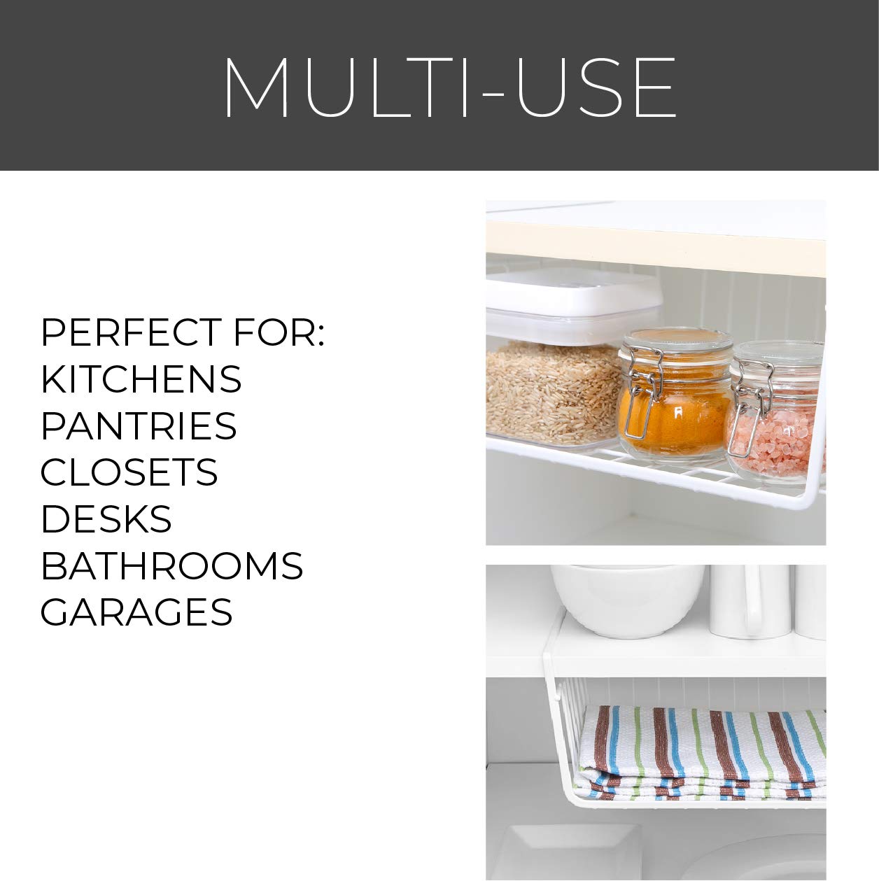 Smart Design Undershelf Storage Basket - Small - Snug Fit Arms - Steel Metal Wire - Rust Resistant Finish - Cabinet, Pantry, She