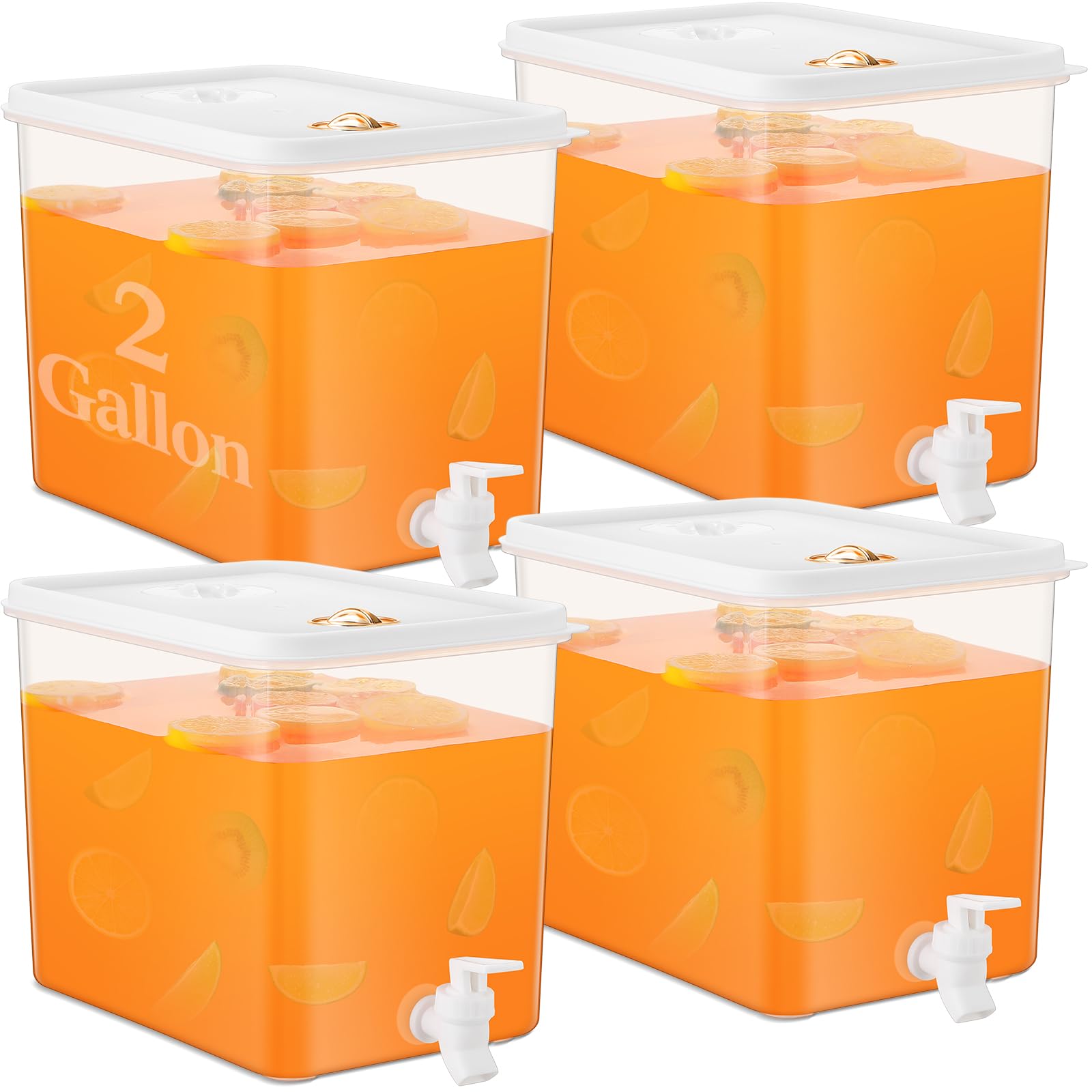 Domensi 4 Pack 2 Gallon Fridge Beverage Drink Dispenser with Spigot Leak-proof Lids Filter Screen Juice Container Sealed Plastic