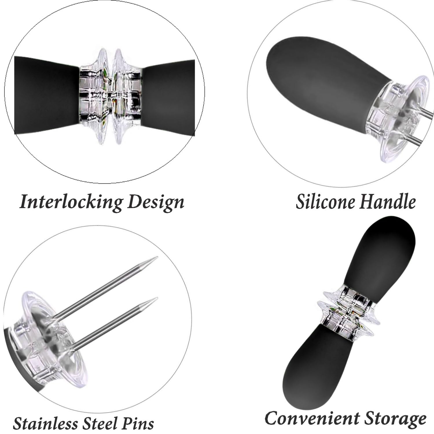 Cinlitek 12 Pcs/6 Pairs Corn Holders Set, Stainless Steel Corn On The Cob Holders With Safe Interlocking Design, Corn Skewers Fo