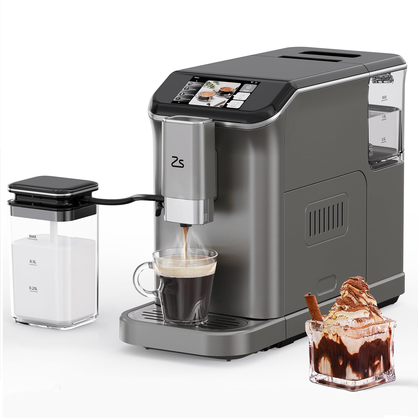 Zstar Fully Automatic Espresso Machine, 20-Bar Espresso Machine with Grinder & Automatic Milk Frother, 7 Coffee Varieties Progra
