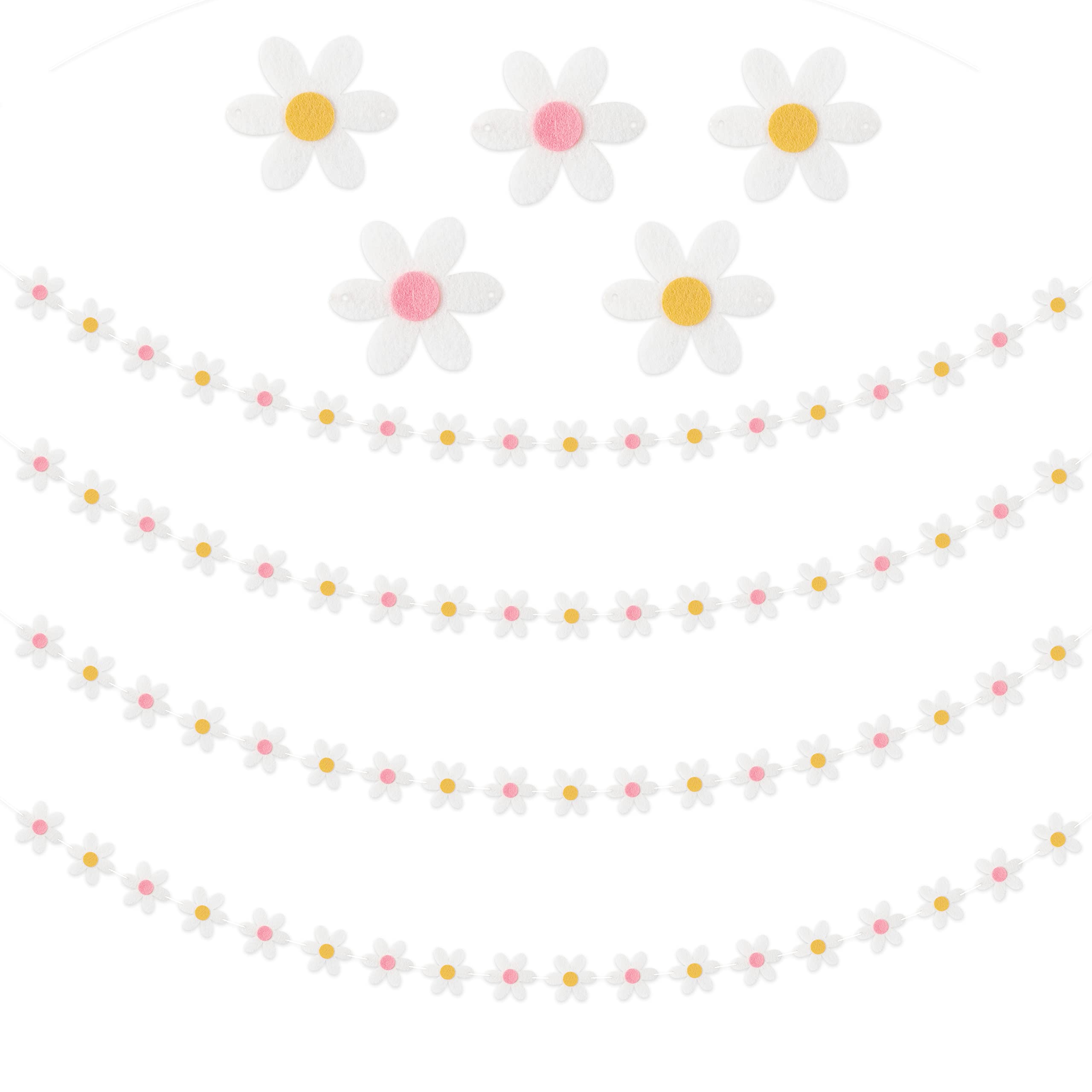 A1Diee 4Pcs Summer Daisy Groovy Boho Garland Felt Artificial White Flower Vines Banner Spring Daisy Party Supplies Flower Garlan