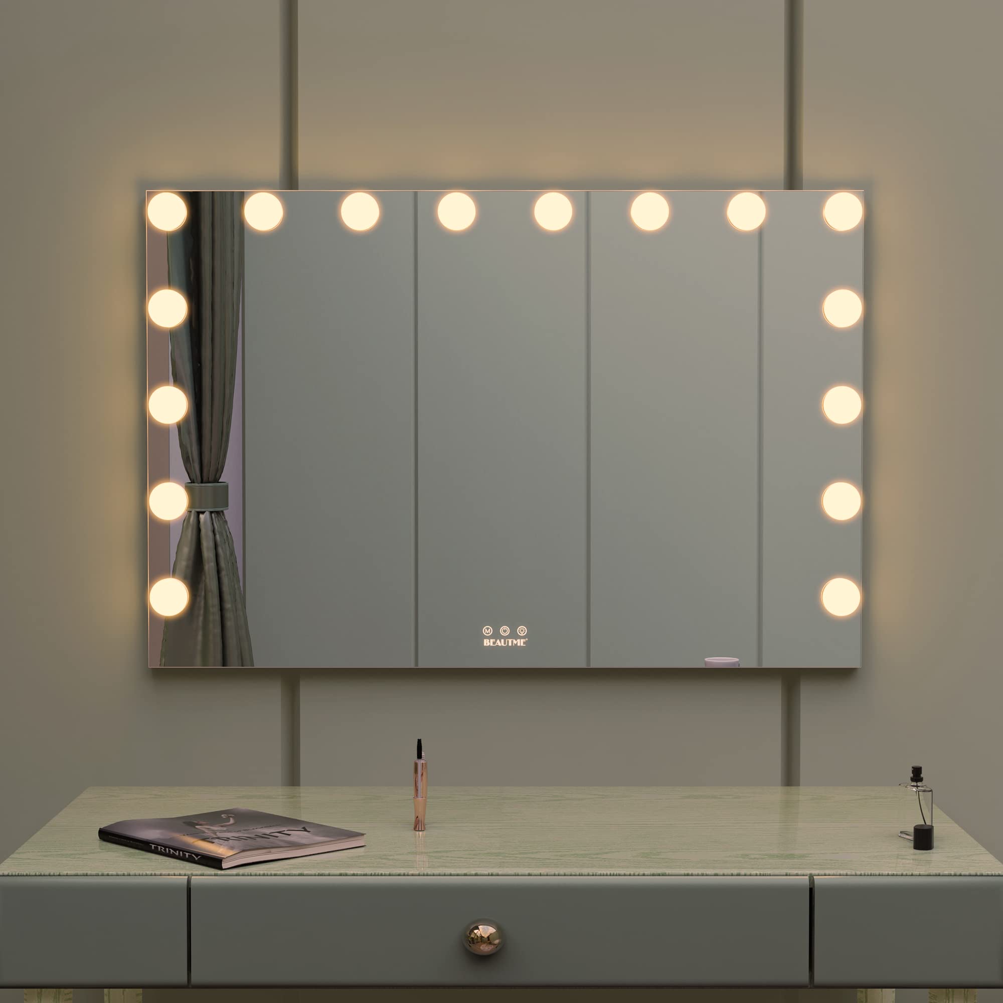 Beautme Large Vanity Mirror With Lights, 35.9''  24.3'' Makeup Mirror, Light Up Mirror With 16 Dimmable Led Lights And 10X Magni
