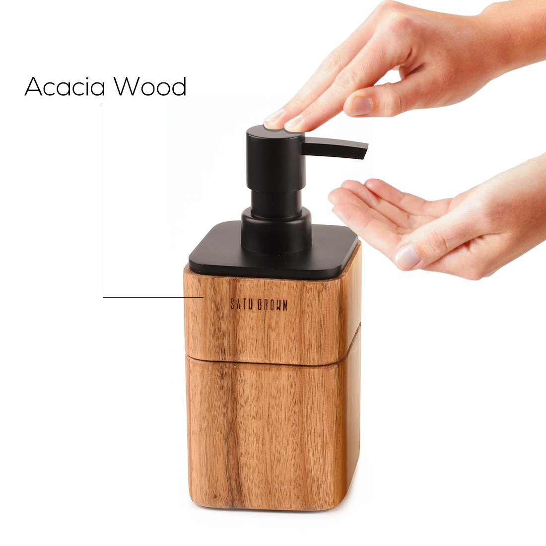Satu Brown Acacia Wood Bathroom Accessory Set - 3 Pieces Soap Dispenser, Tumbler, Soap Dish - Elegant Bathroom Decor Gift