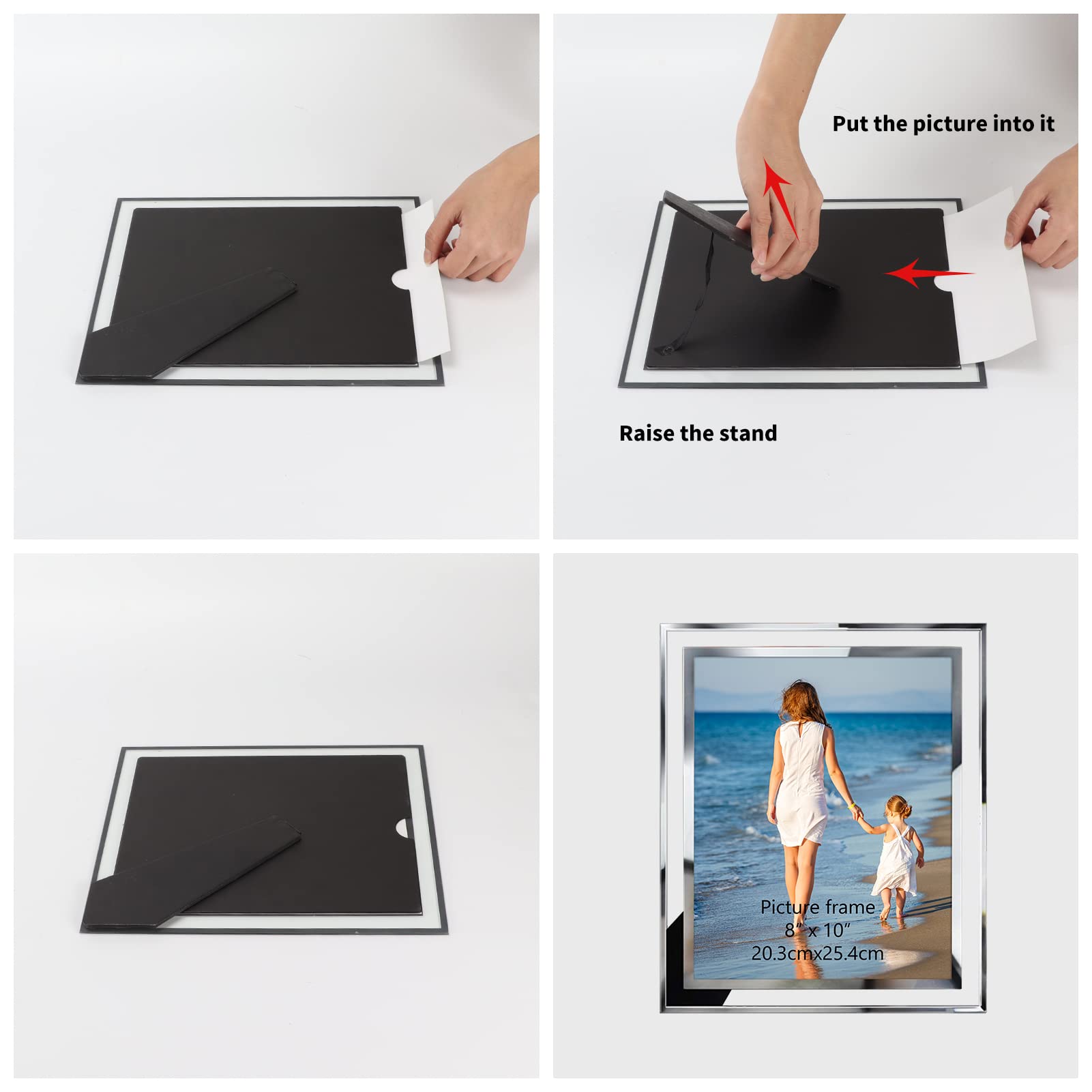 Hoikwo Bulk 8x10 Picture Frames, 4 Packs Silver Photo Frames 8 by 10, Glass Wedding Frames 8x10, Clear Mirror Wedding Photo Fram