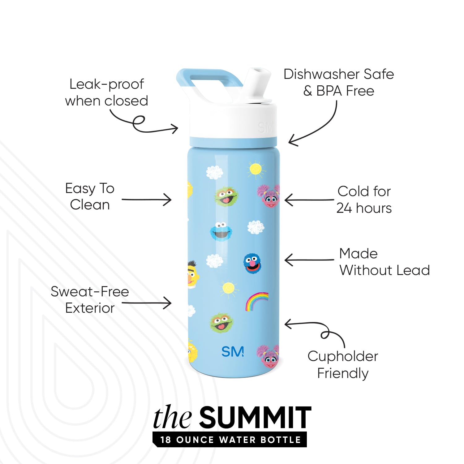 Simple Modern Kids Summit Water Bottle with Straw Lid | Sesame Street 18oz Stainless Steel Cup Insulated Tumbler for Toddlers, S