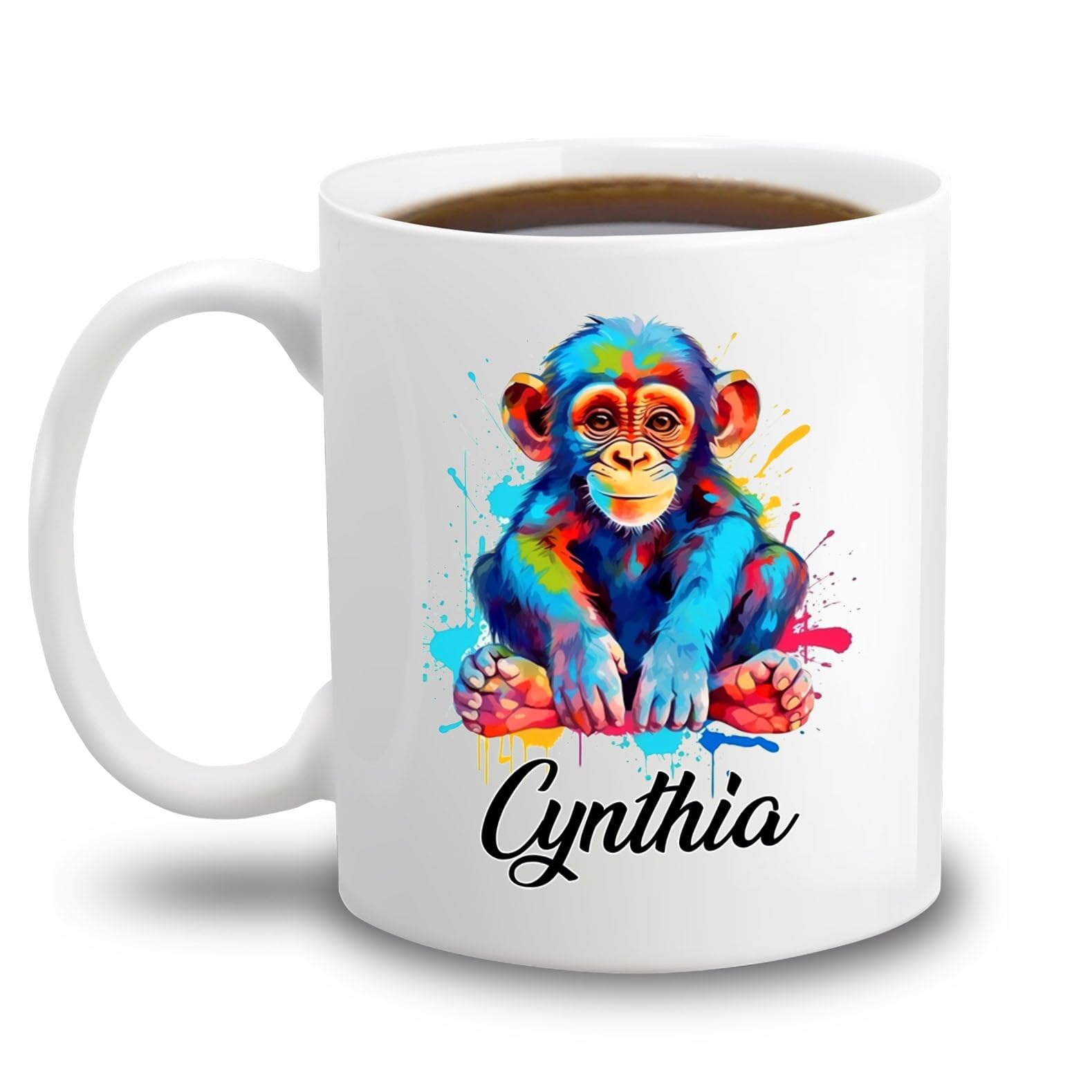 Personalized Monkey Coffee Mug With Choose Name, Customized Monkey Animal Color Coffee Cup 11 Oz 15 Oz, Monkey Lover White Ceram