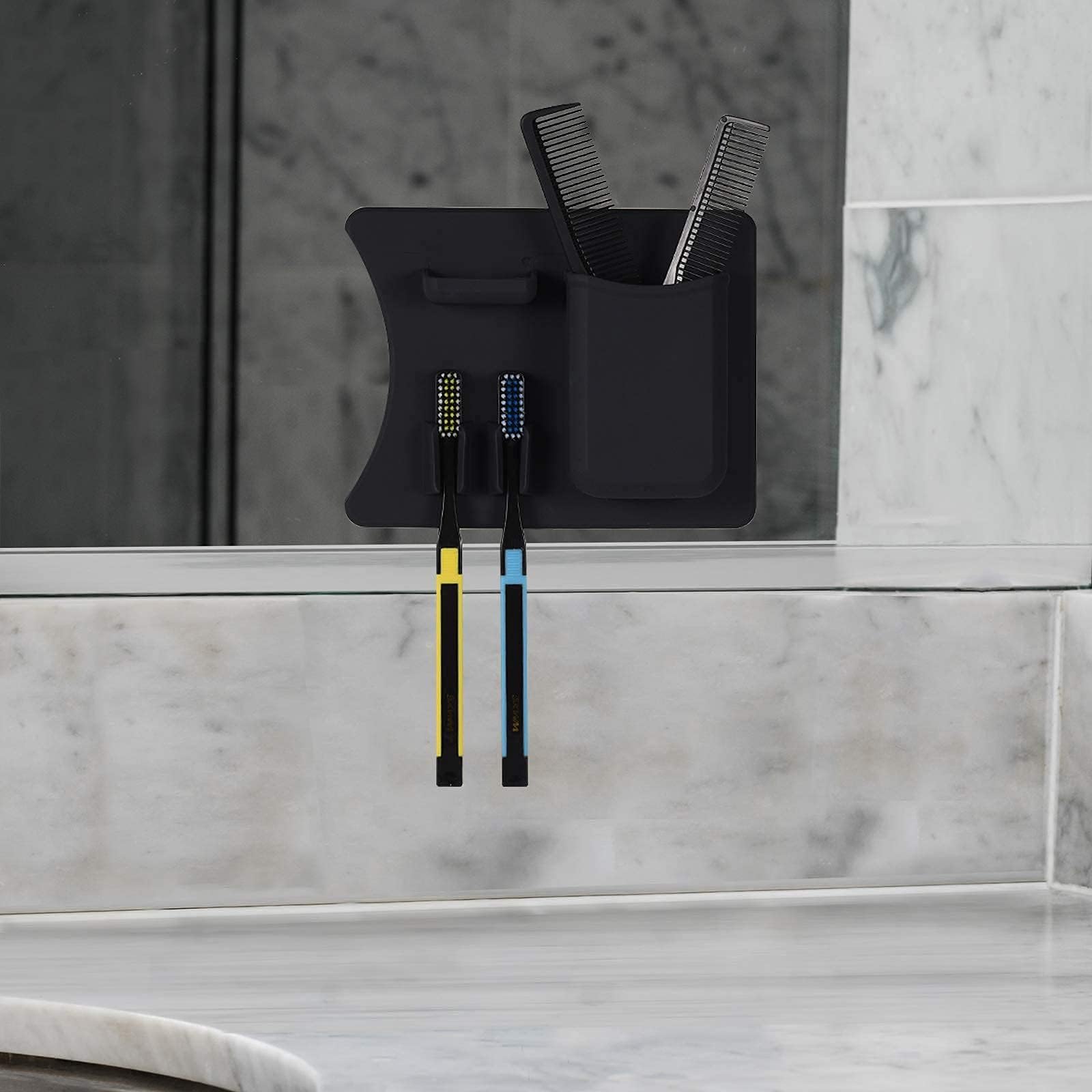 Frafuo Shower Toothbrush Holder For Shower Wall-Couples Black Adhesive Toothbrush Holder For Shower-Waterproof Holes In Bottom+S