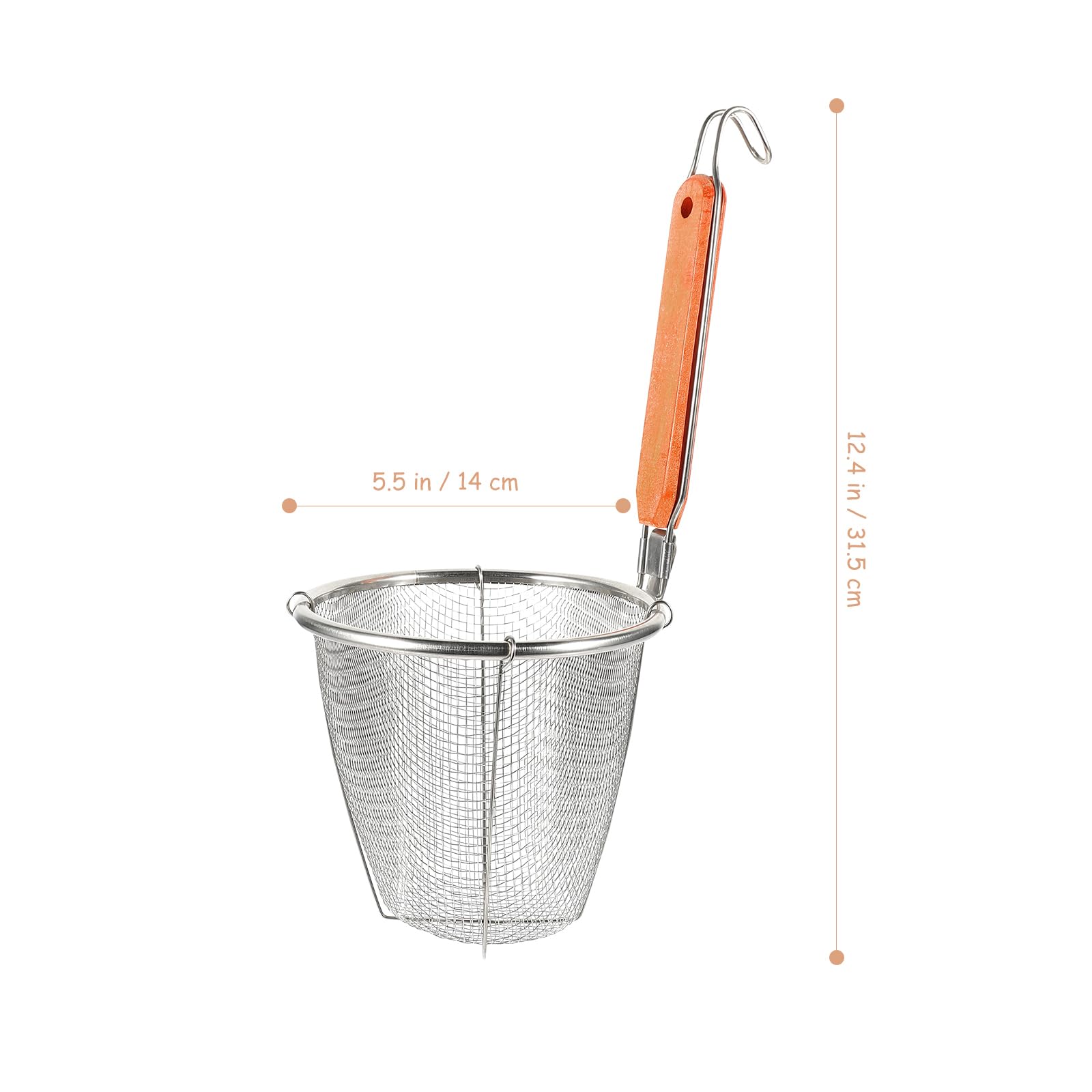 Angoily Pasta Strainer, 4Pcs Mesh Pasta Basket With Wooden Handle, Stainless Steel Spider Strainer Sieve Noodle Strainer Blanchi