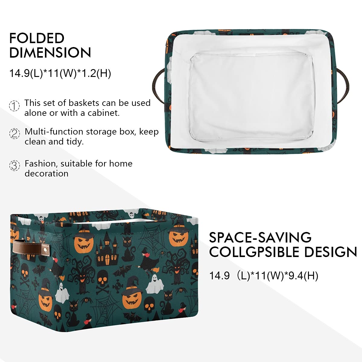 Senya Halloween Basket, Large Foldable Storage Basket With Handles Halloween Pumpkin Ghost Fabric Collapsible Storage Bins Organ